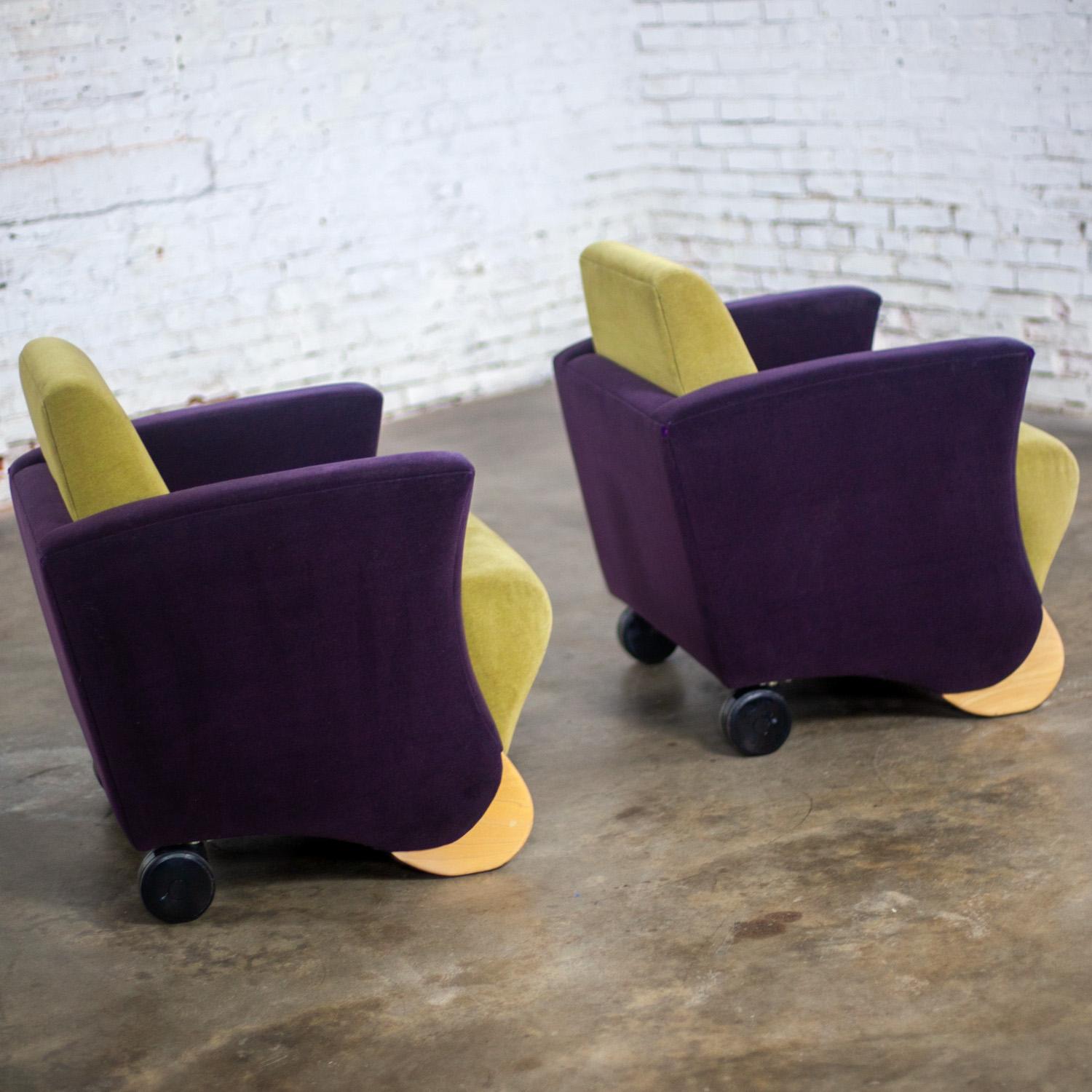 Coppia postmoderna di sedie lounge club Martin Brattrud Think Fast Purple & Greene in vendita 7