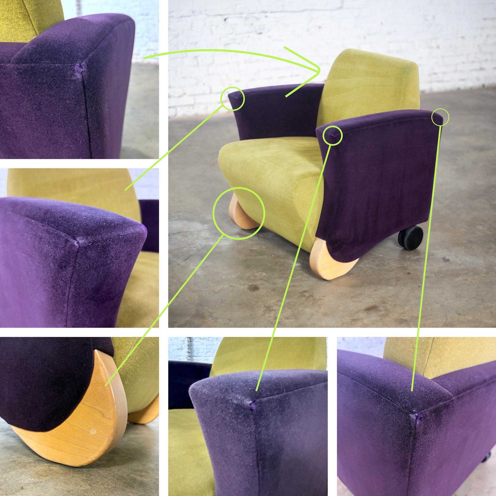 Coppia postmoderna di sedie lounge club Martin Brattrud Think Fast Purple & Greene in vendita 10