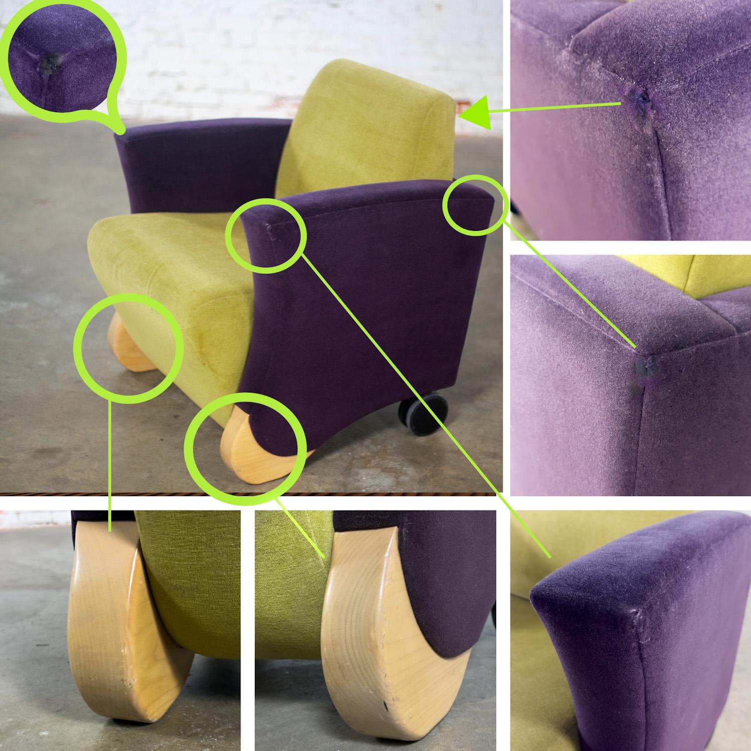 Coppia postmoderna di sedie lounge club Martin Brattrud Think Fast Purple & Greene in vendita 11