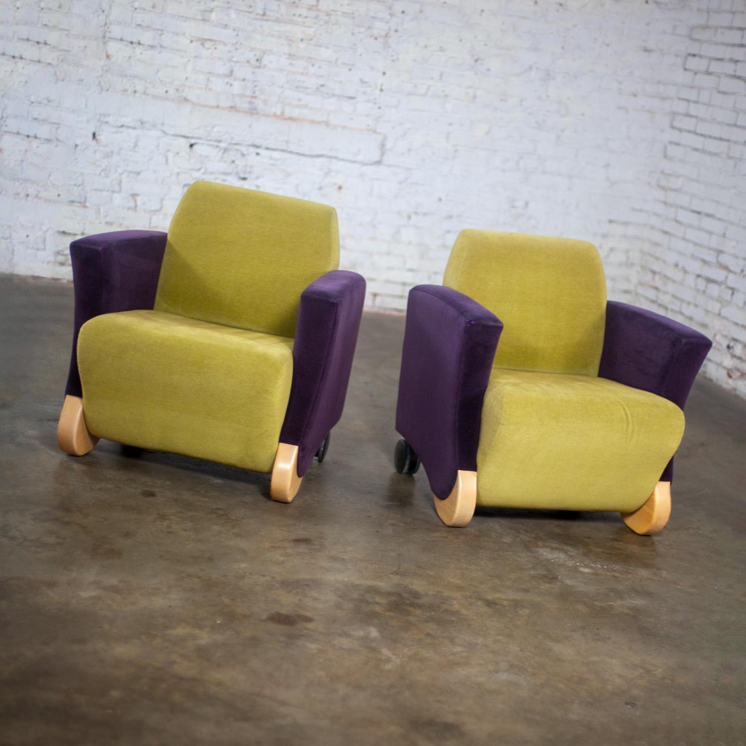 Coppia postmoderna di sedie lounge club Martin Brattrud Think Fast Purple & Greene in vendita 13