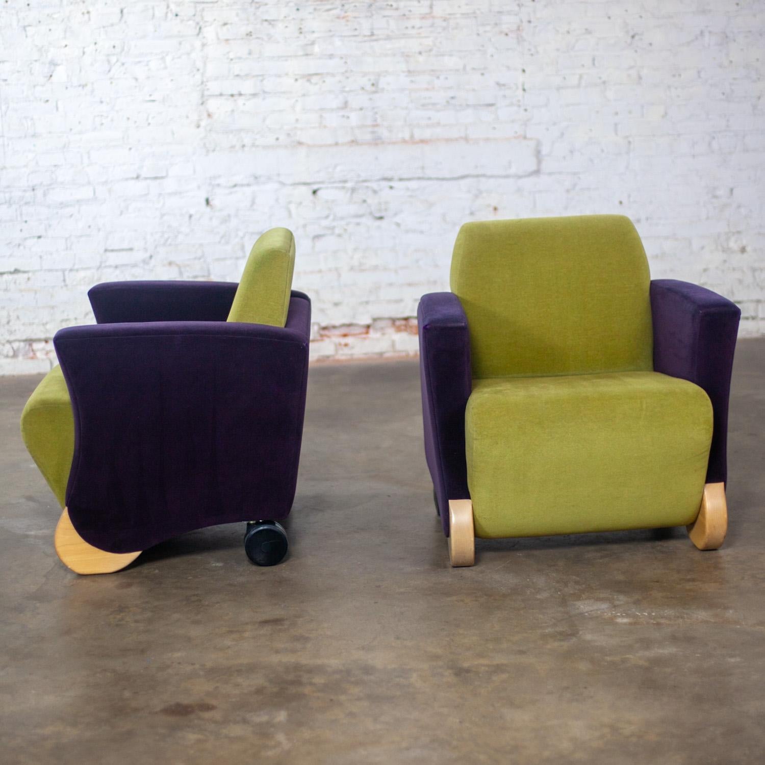 Coppia postmoderna di sedie lounge club Martin Brattrud Think Fast Purple & Greene in vendita 2