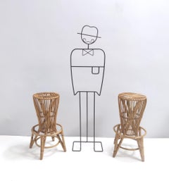 Pair of Postmodern Italian Round Bamboo Stools in the style of Agnoli