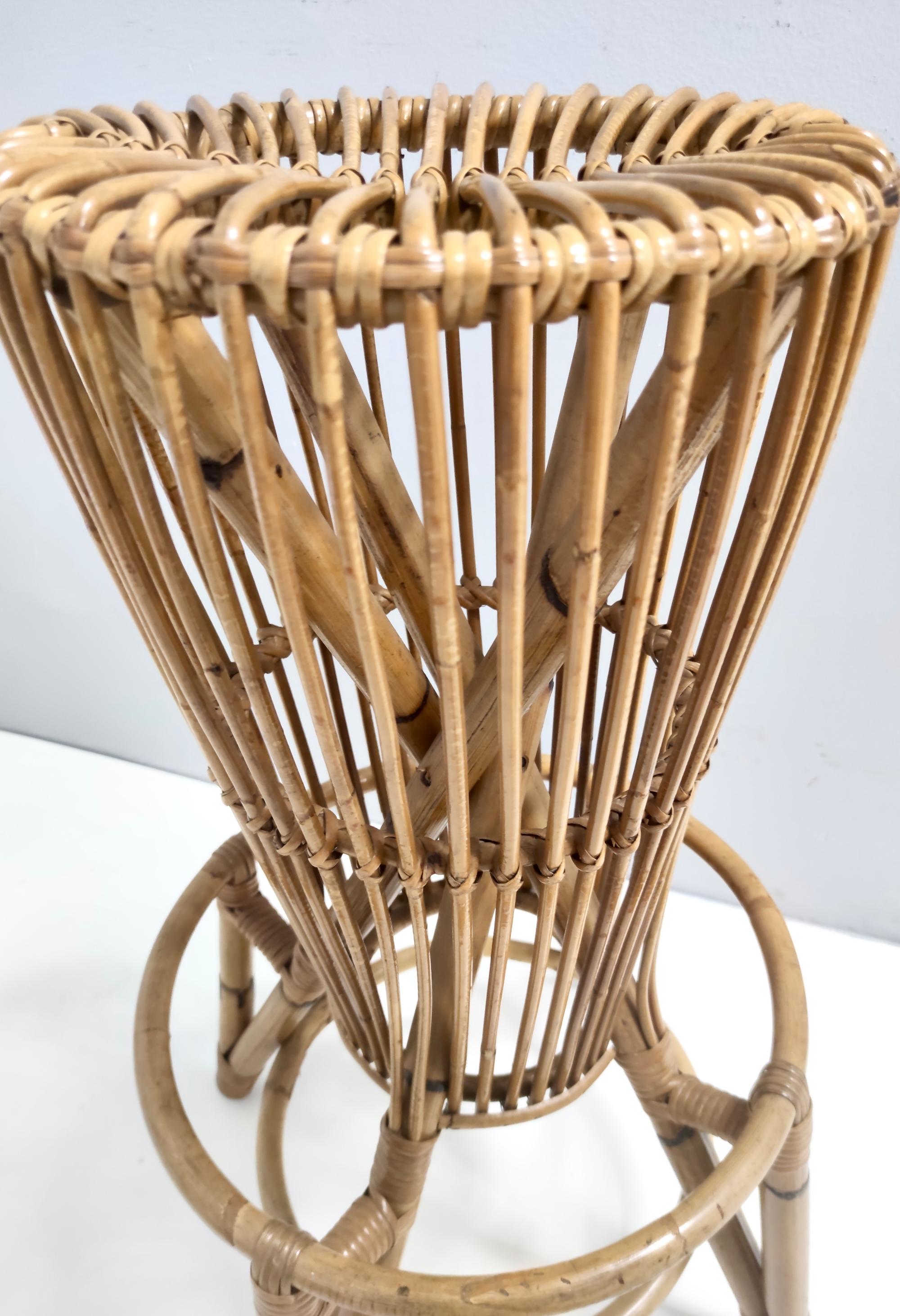 Postmodern Pair of Round Bamboo Stools attr. to Tito Agnoli for Bonacina, Italy For Sale 2