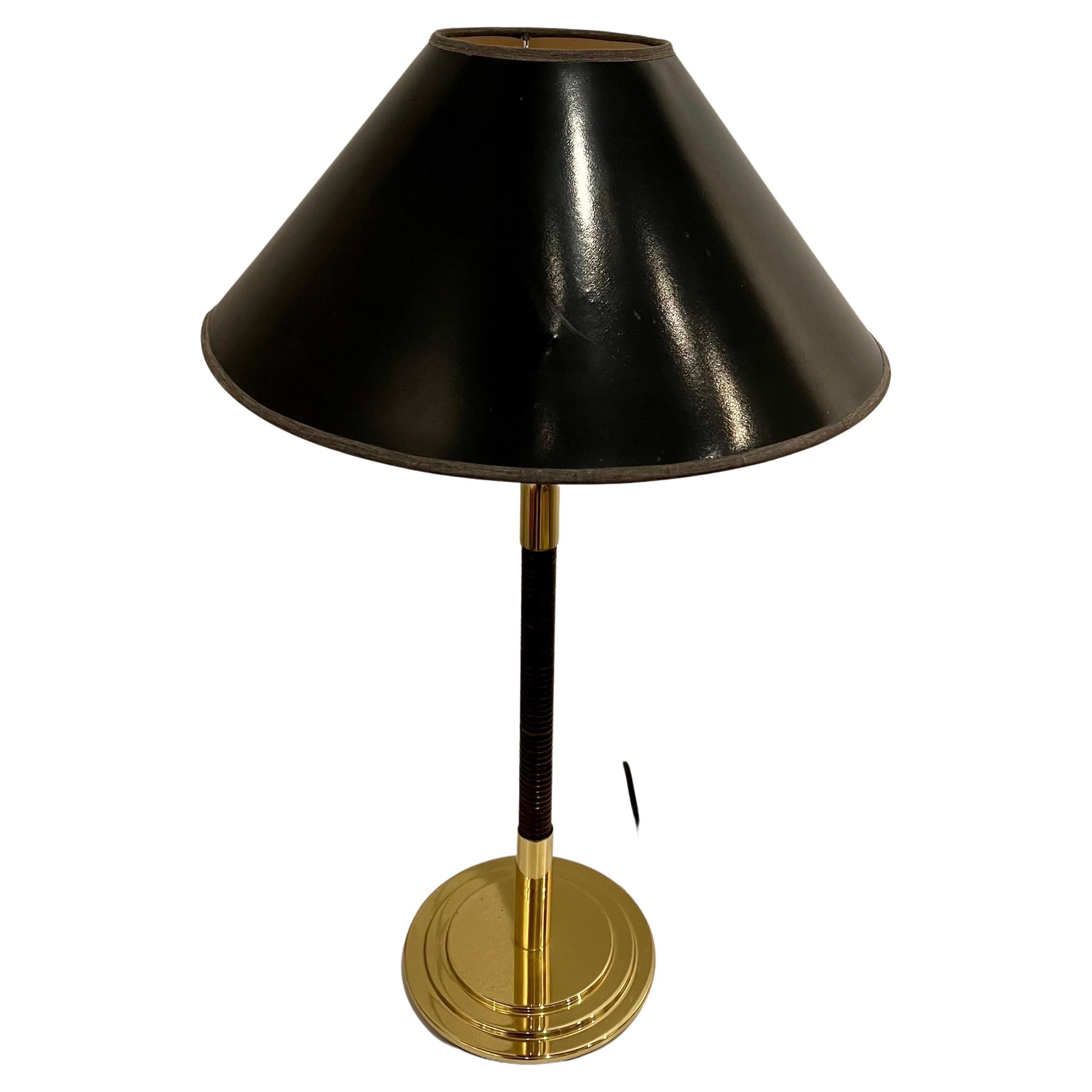 Post-Modern Postmodern Pair of Table/Desk & Floor Lamps in Brass & Cane by Metalarte