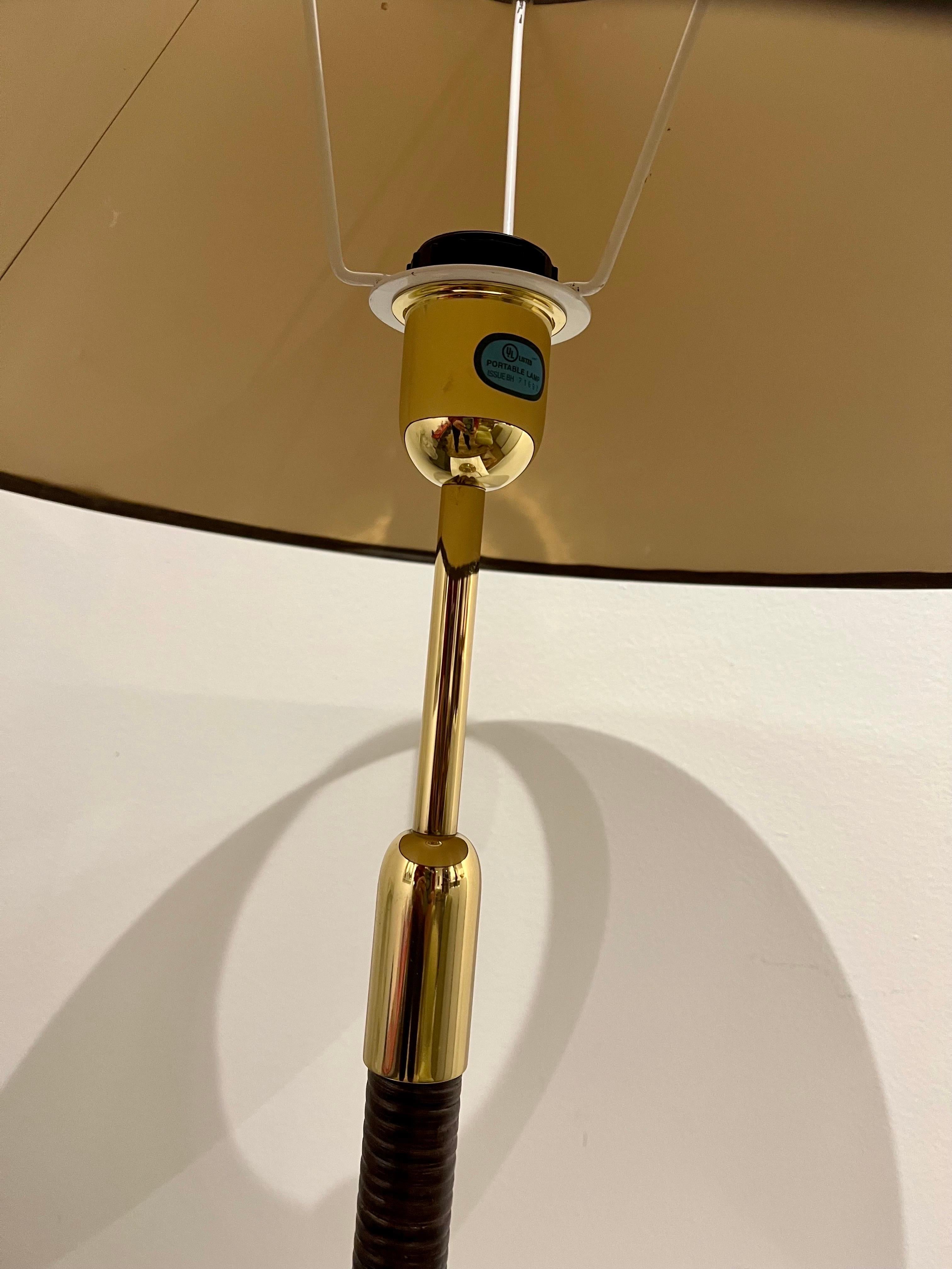 Postmodern Pair of Table/Desk & Floor Lamps in Brass & Cane by Metalarte 1
