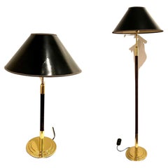 Postmodern Pair of Table/Desk & Floor Lamps in Brass & Cane by Metalarte