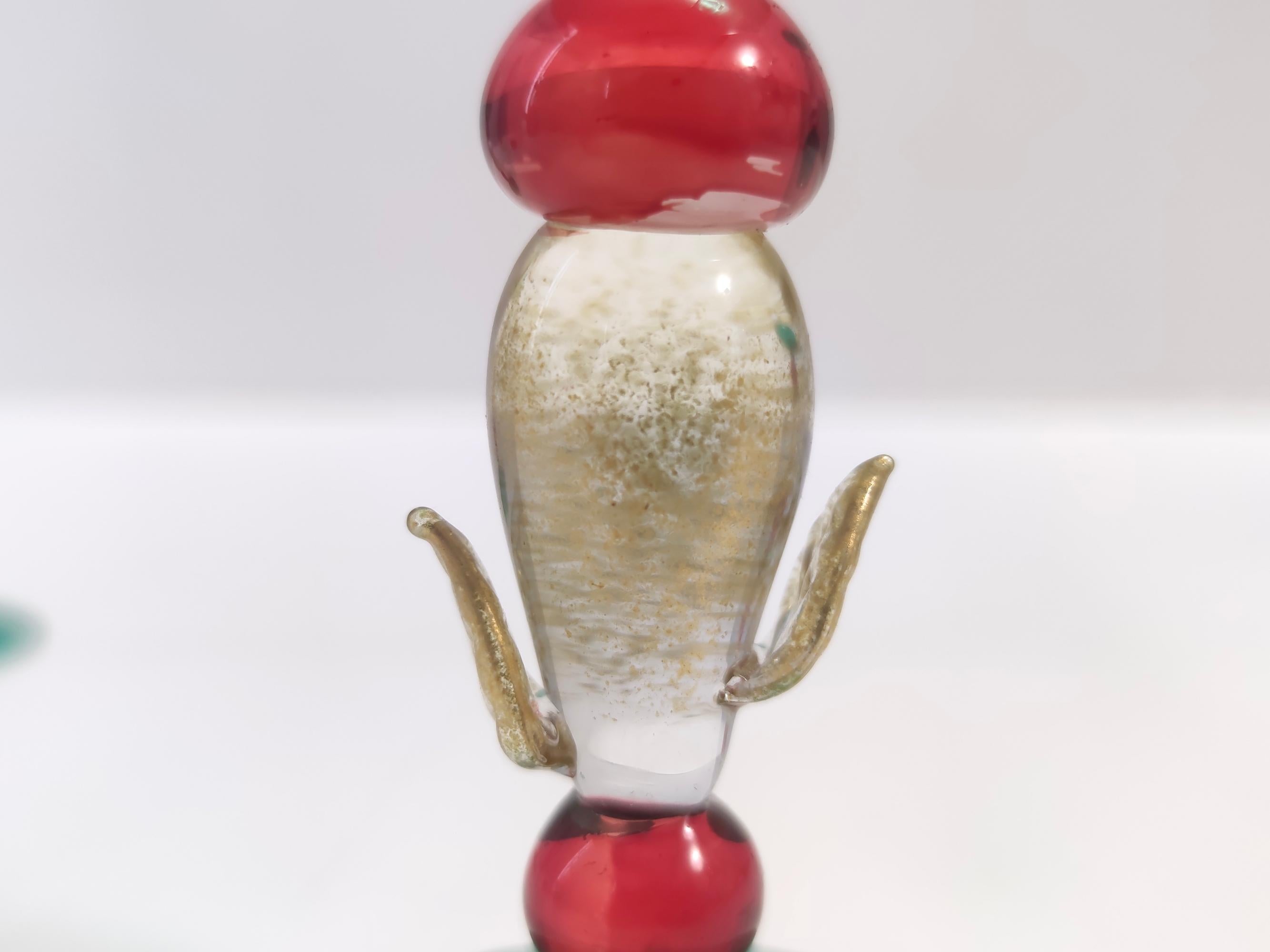 Fin du 20e siècle Paire de verres à liqueur sarcelle, rouge et or de Salviati, Murano, Italie en vente