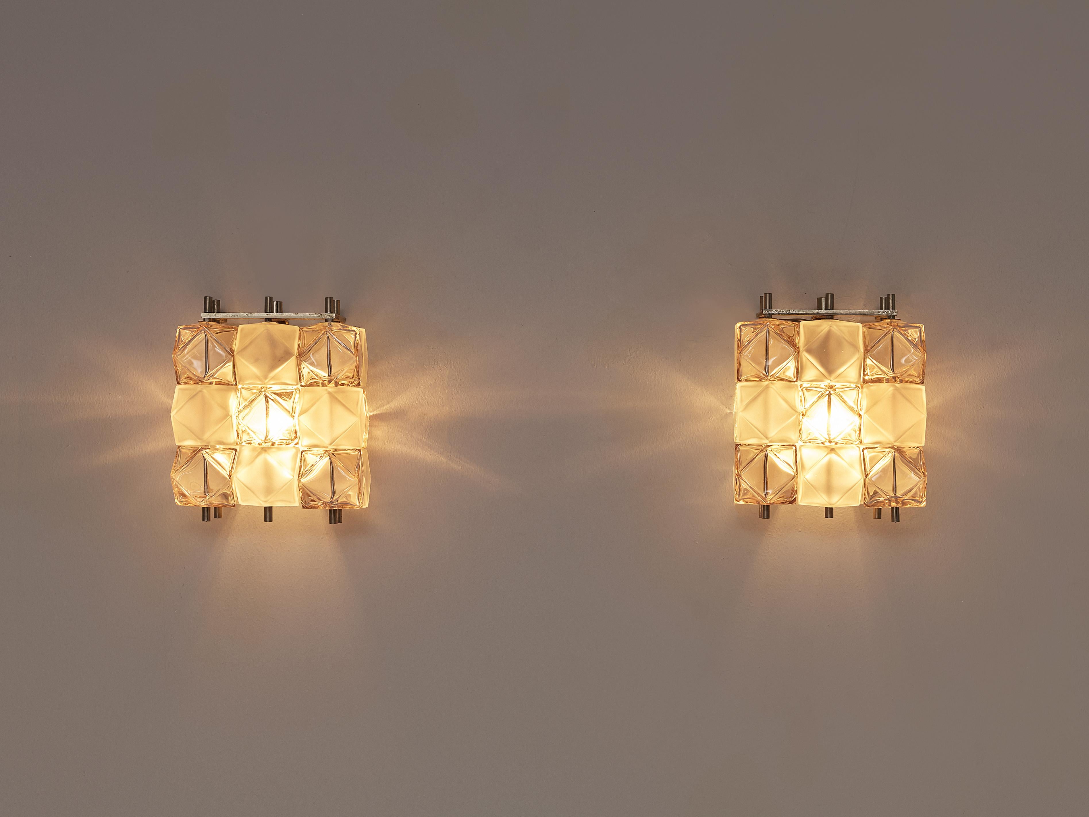 European Postmodern Pair of Wall Lights in Bicolored Glass Cubes