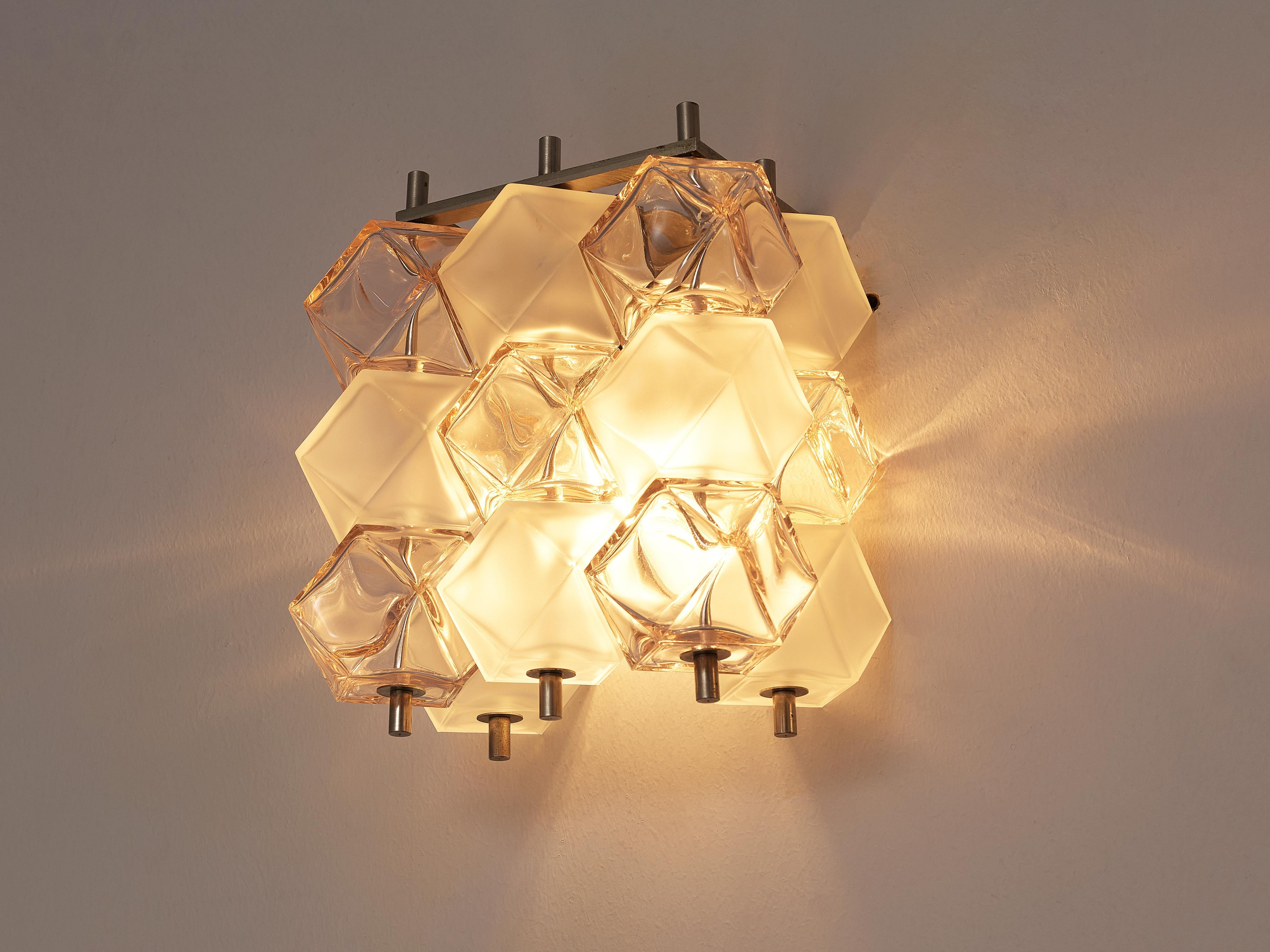 Late 20th Century Postmodern Pair of Wall Lights in Bicolored Glass Cubes