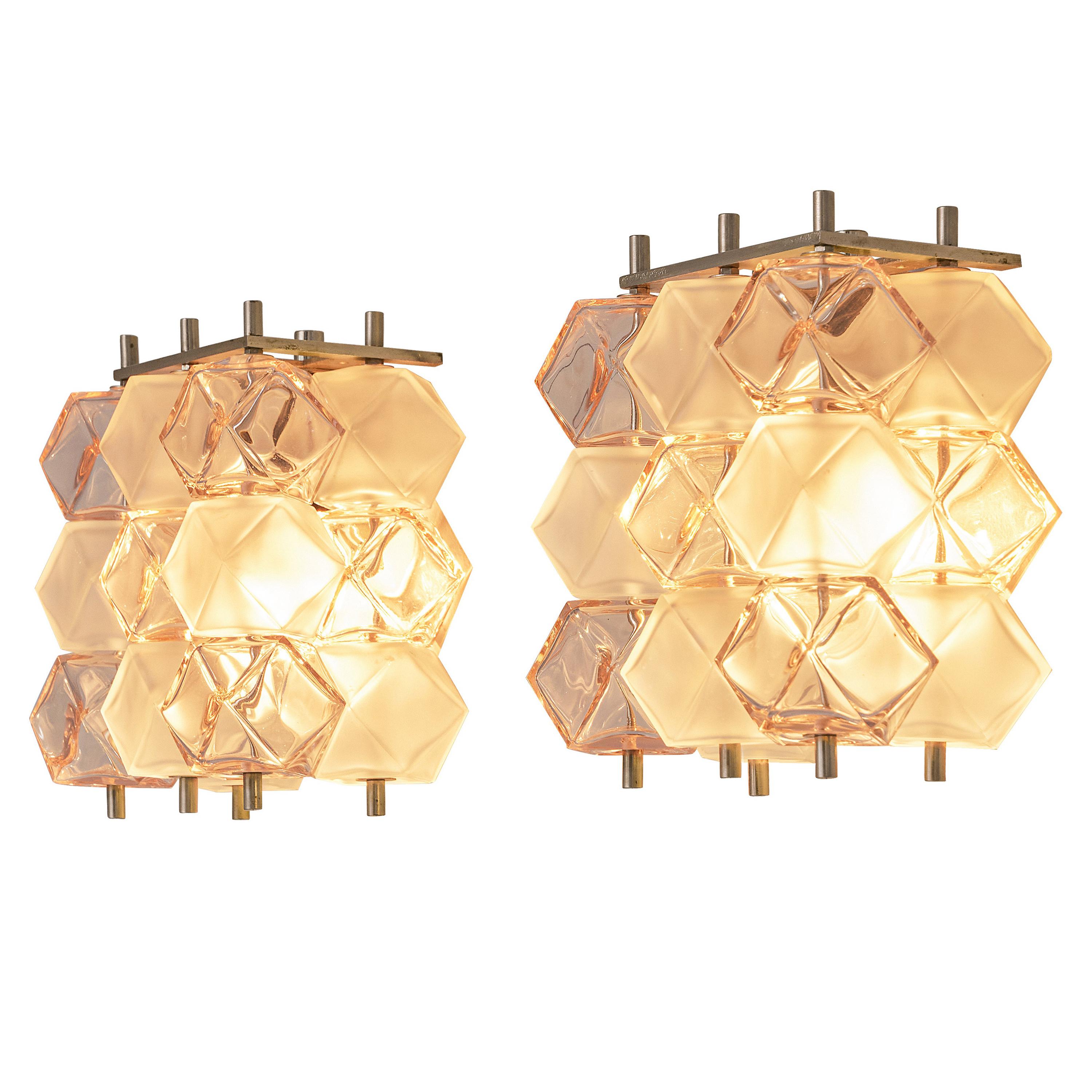Postmodern Pair of Wall Lights in Bicolored Glass Cubes