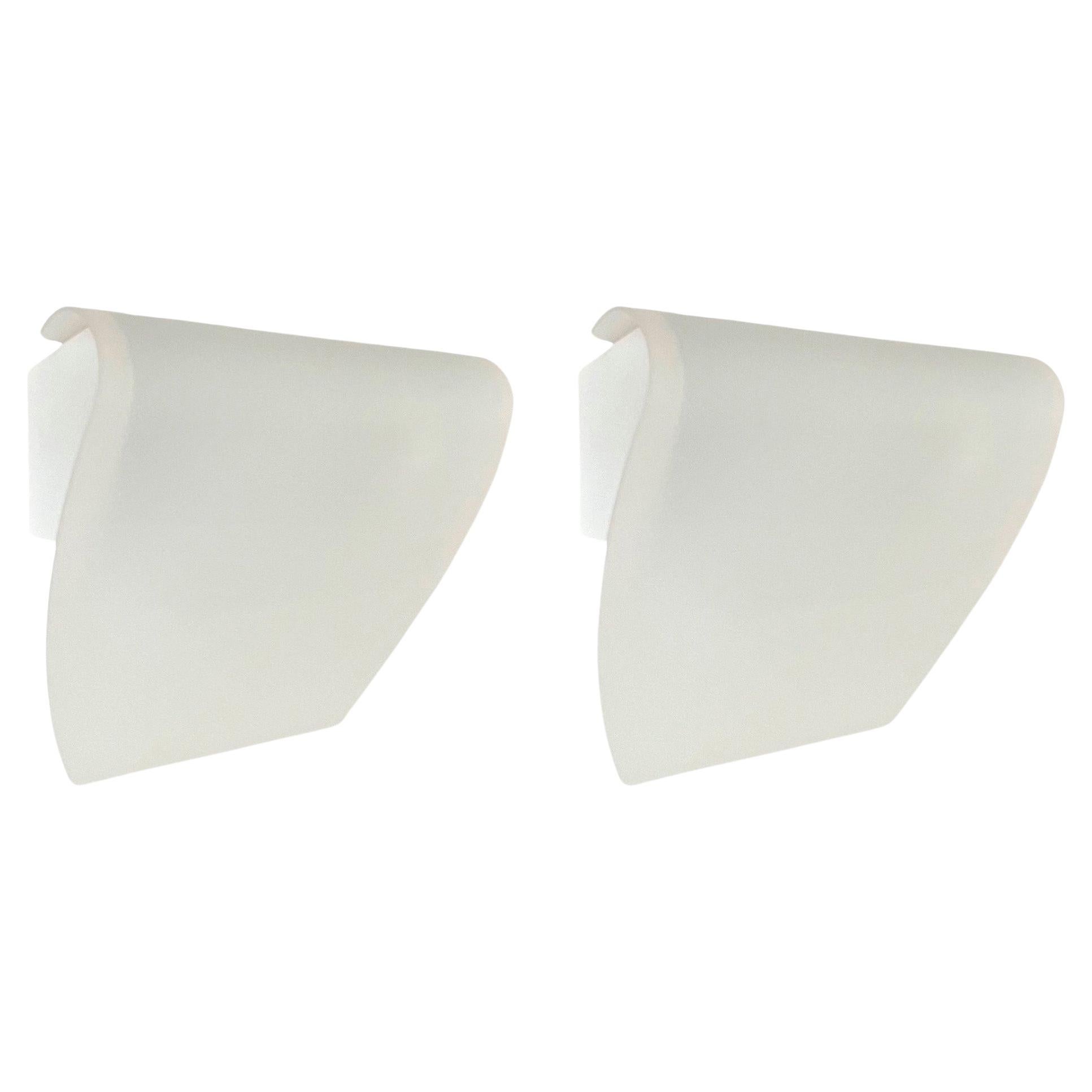 Postmodern Pair of White Glass Metal Wall Sconces by Blauet, Barcelona, 1990s