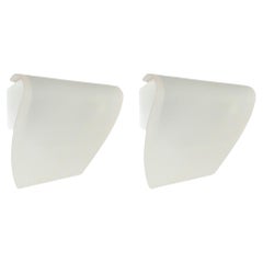 Vintage Postmodern Pair of White Glass Metal Wall Sconces by Blauet, Barcelona, 1990s