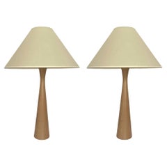 Postmodern Pair of "Fina" Wood Table Lamps by Blauet, Barcelona, 1990s