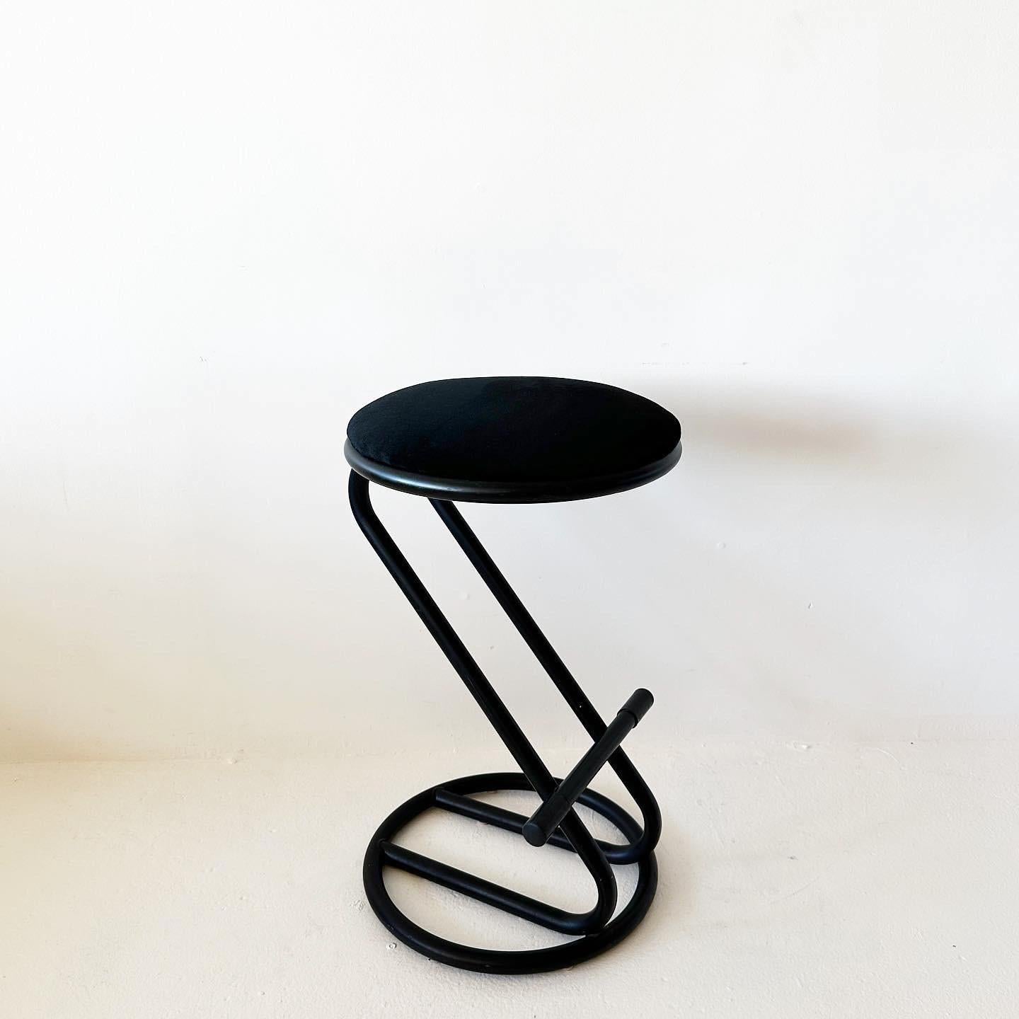 postmodern paperclip inspired stool with mohair velvet seat (2 available) In Good Condition For Sale In Los Angeles, CA