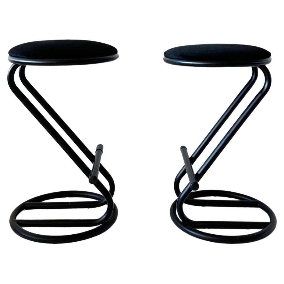postmodern paperclip inspired stool with mohair velvet seat (2 available) For Sale