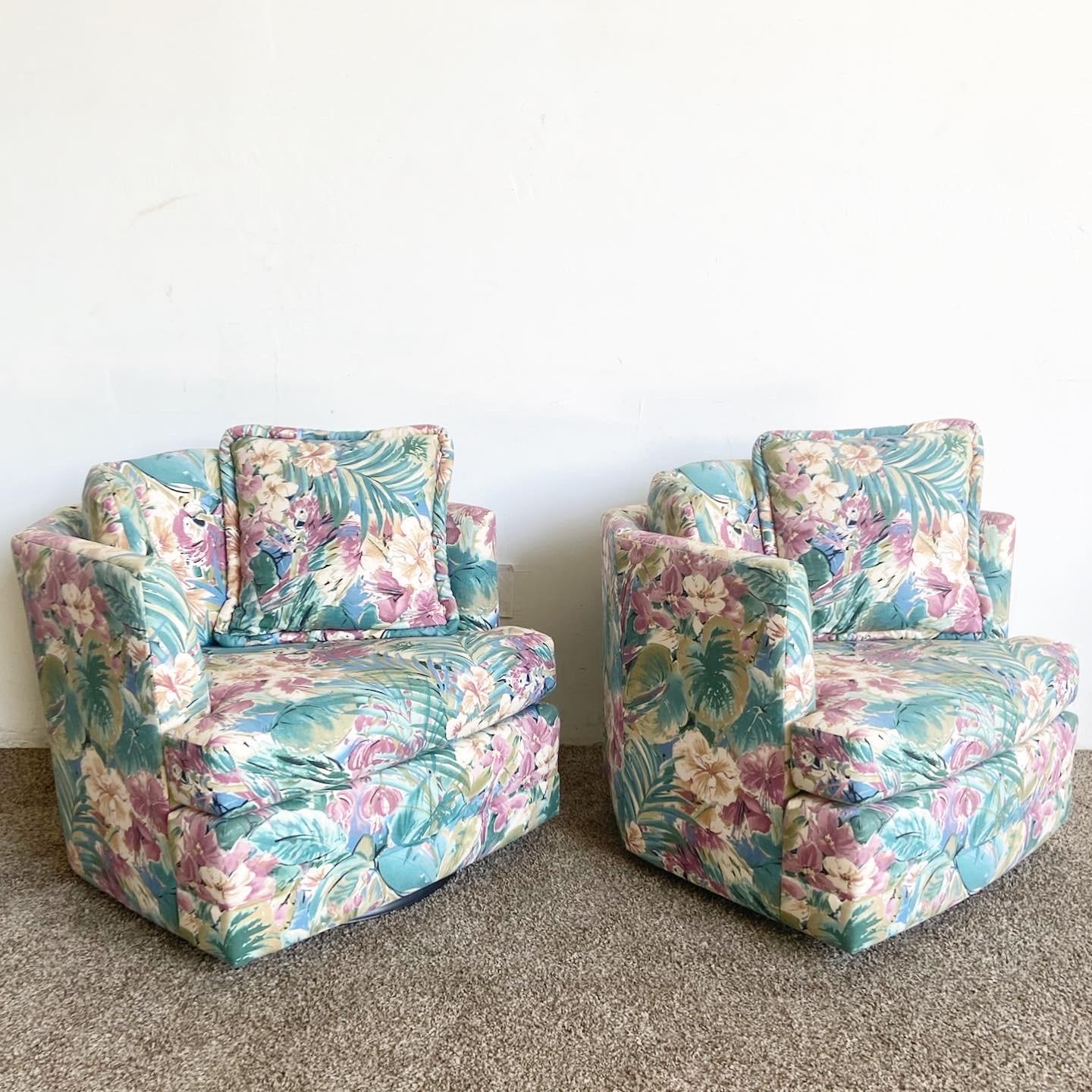 Post-Modern Postmodern Parrot and Foliage Swivel Chairs - a Pair For Sale