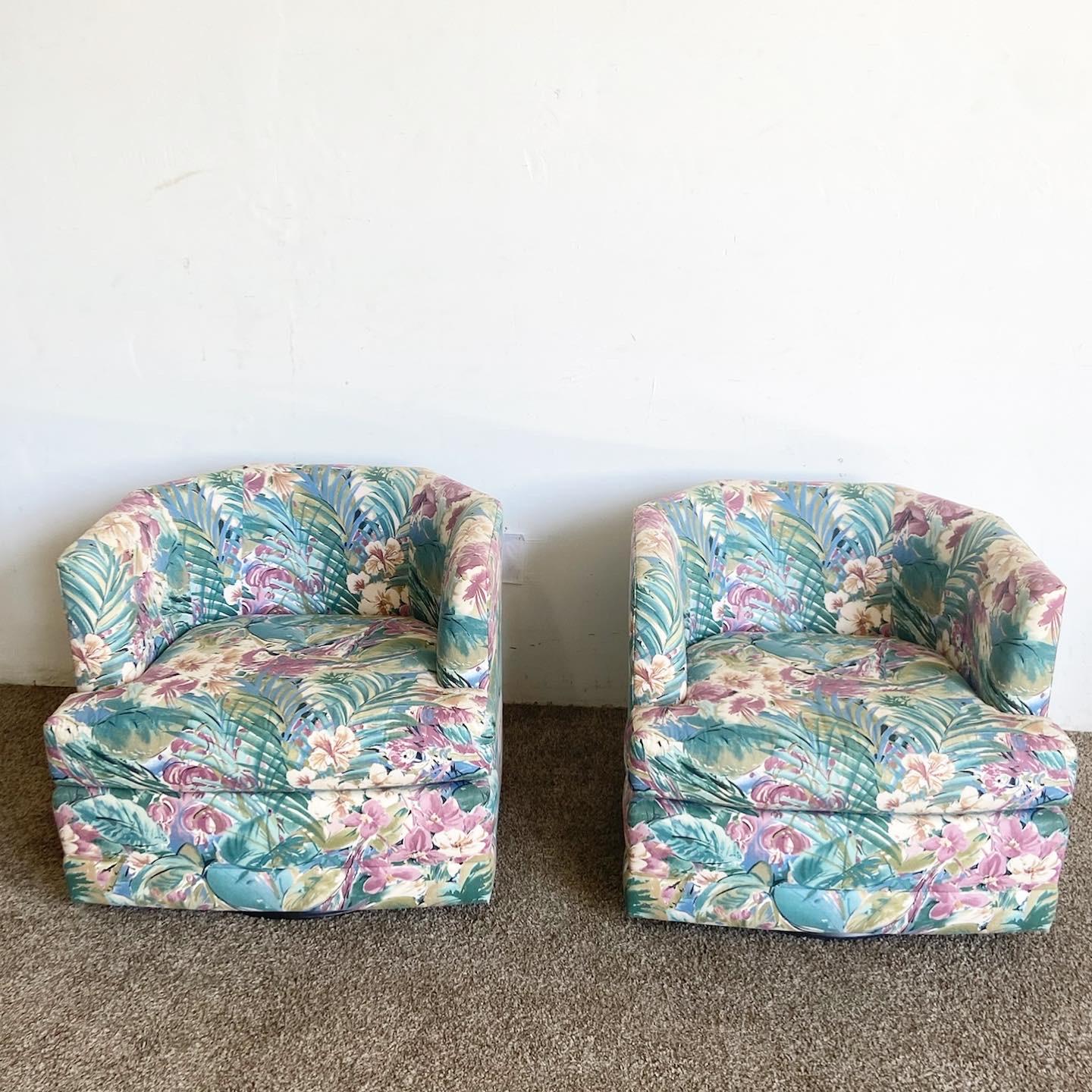 American Postmodern Parrot and Foliage Swivel Chairs - a Pair For Sale
