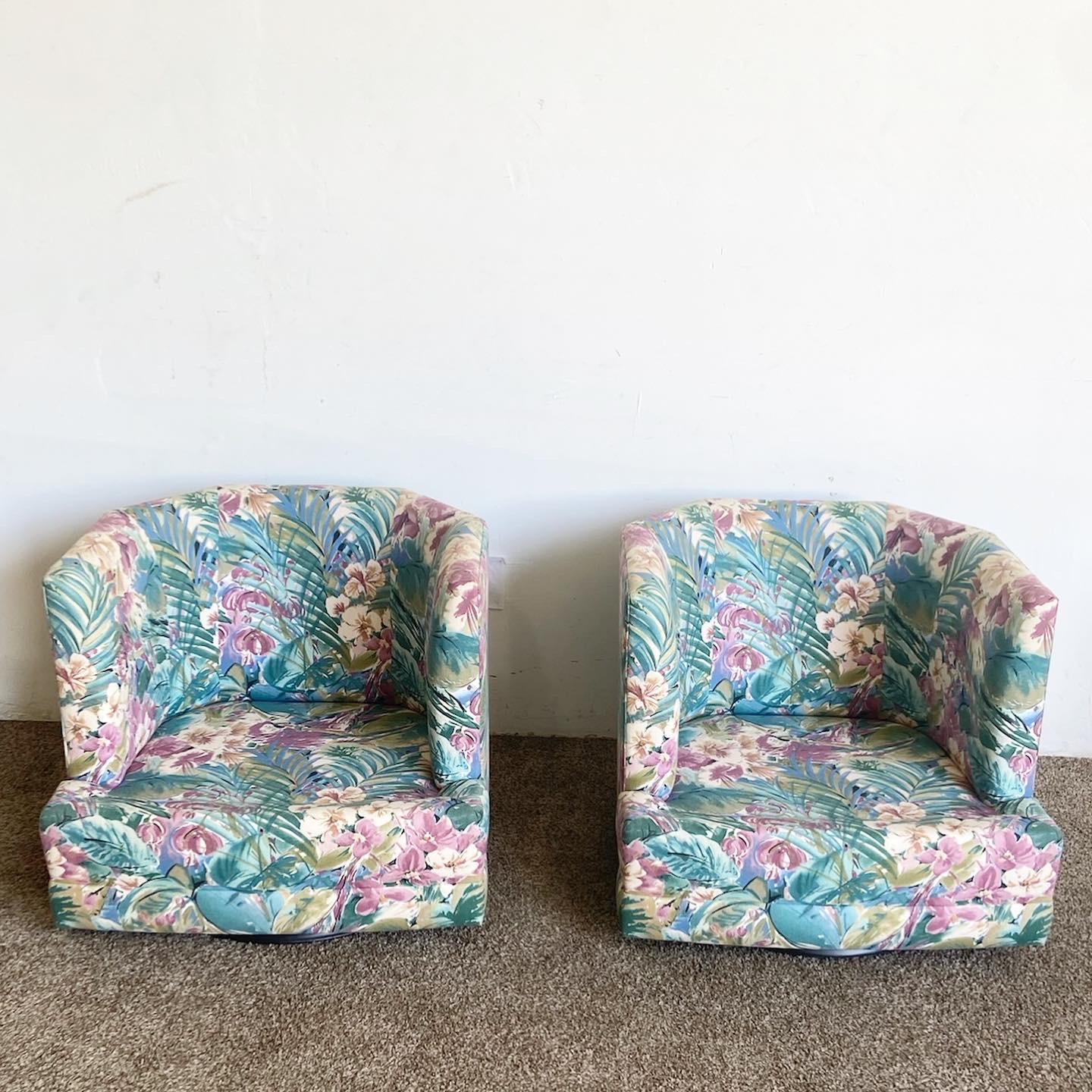 Postmodern Parrot and Foliage Swivel Chairs - a Pair In Good Condition For Sale In Delray Beach, FL