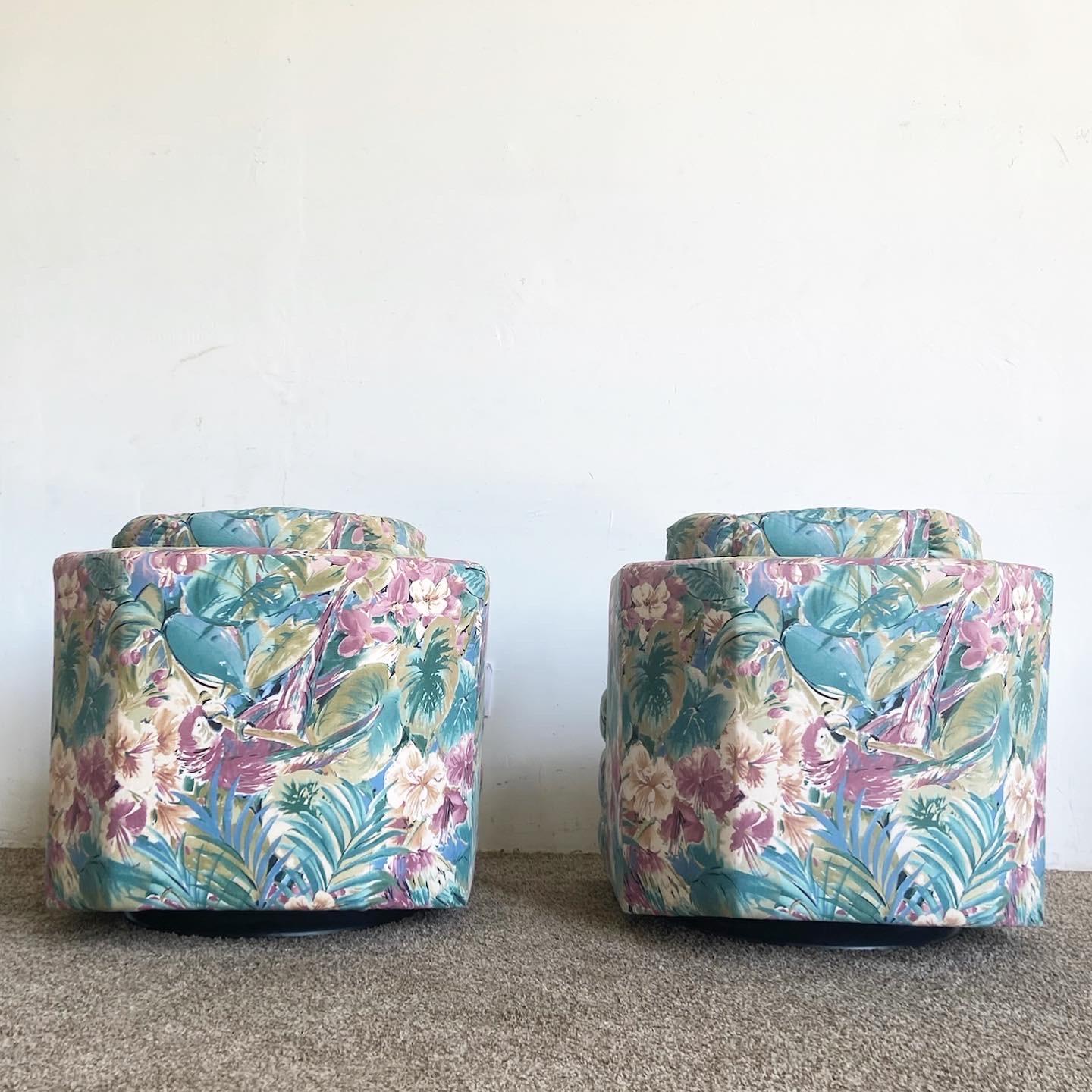 Late 20th Century Postmodern Parrot and Foliage Swivel Chairs - a Pair For Sale