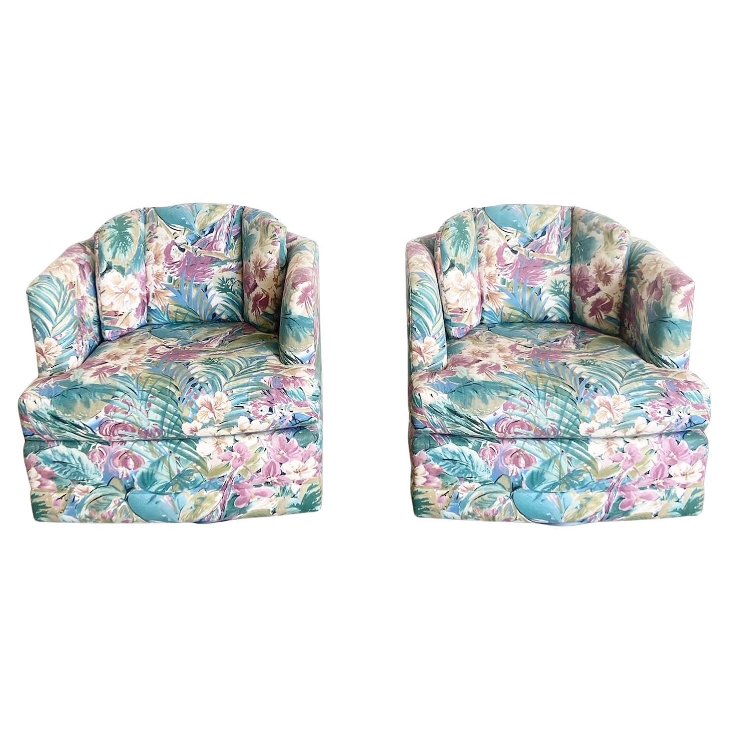 Postmodern Parrot and Foliage Swivel Chairs - a Pair For Sale