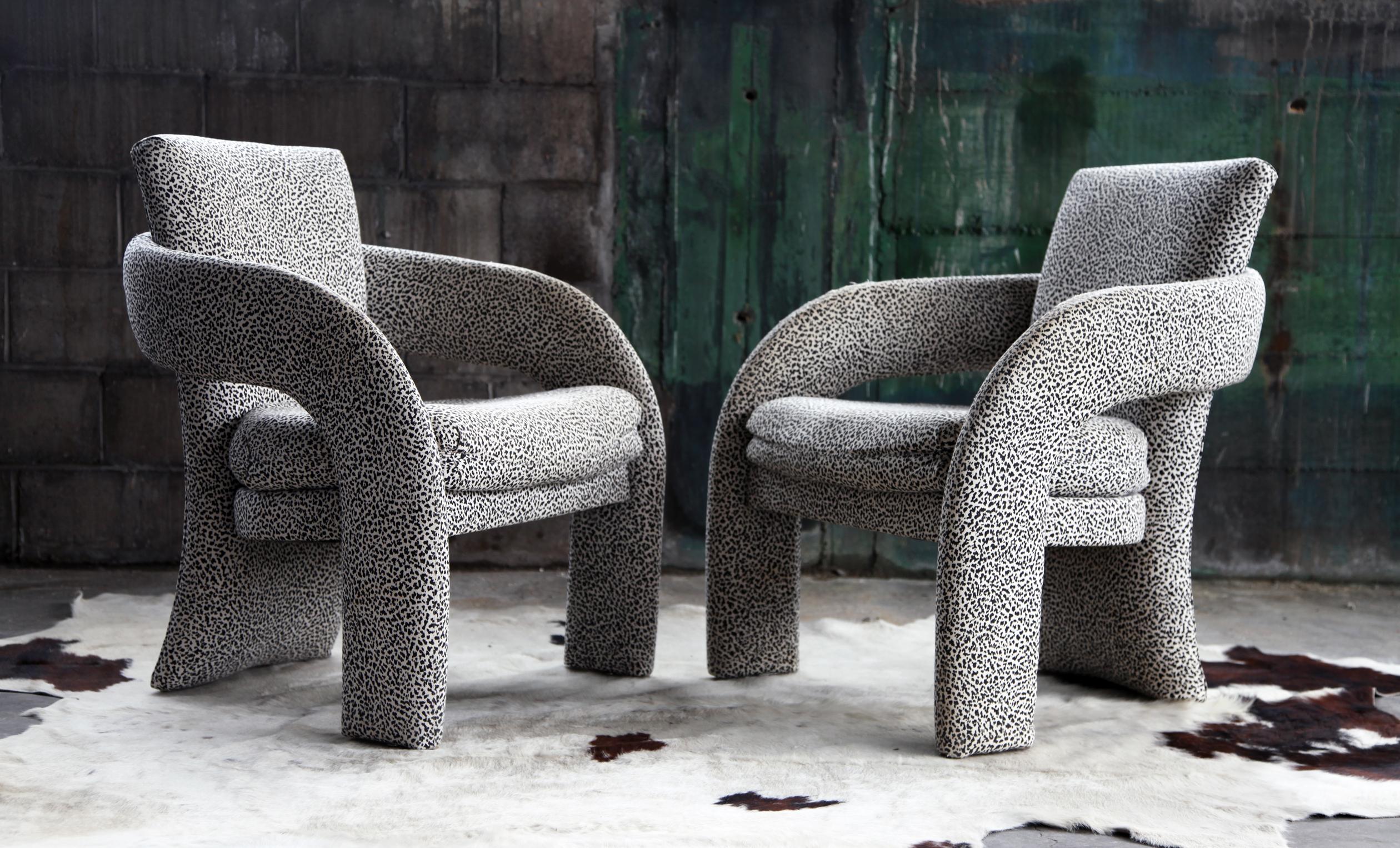 Postmodern Parsons Upholstered Lounge Chairs - a Pair For Sale 4