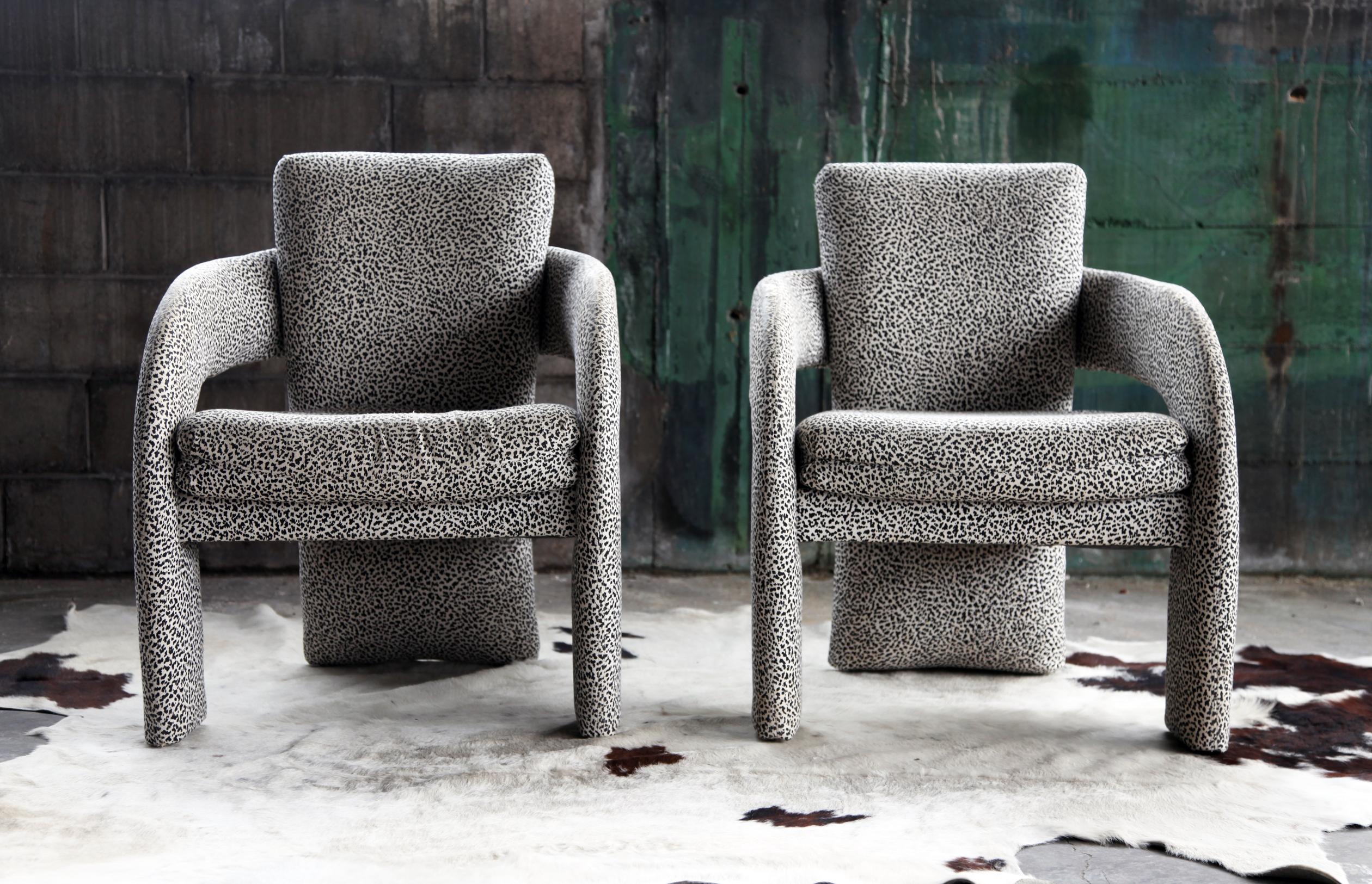 Postmodern Parsons Upholstered Lounge Chairs - a Pair In Good Condition For Sale In Madison, WI