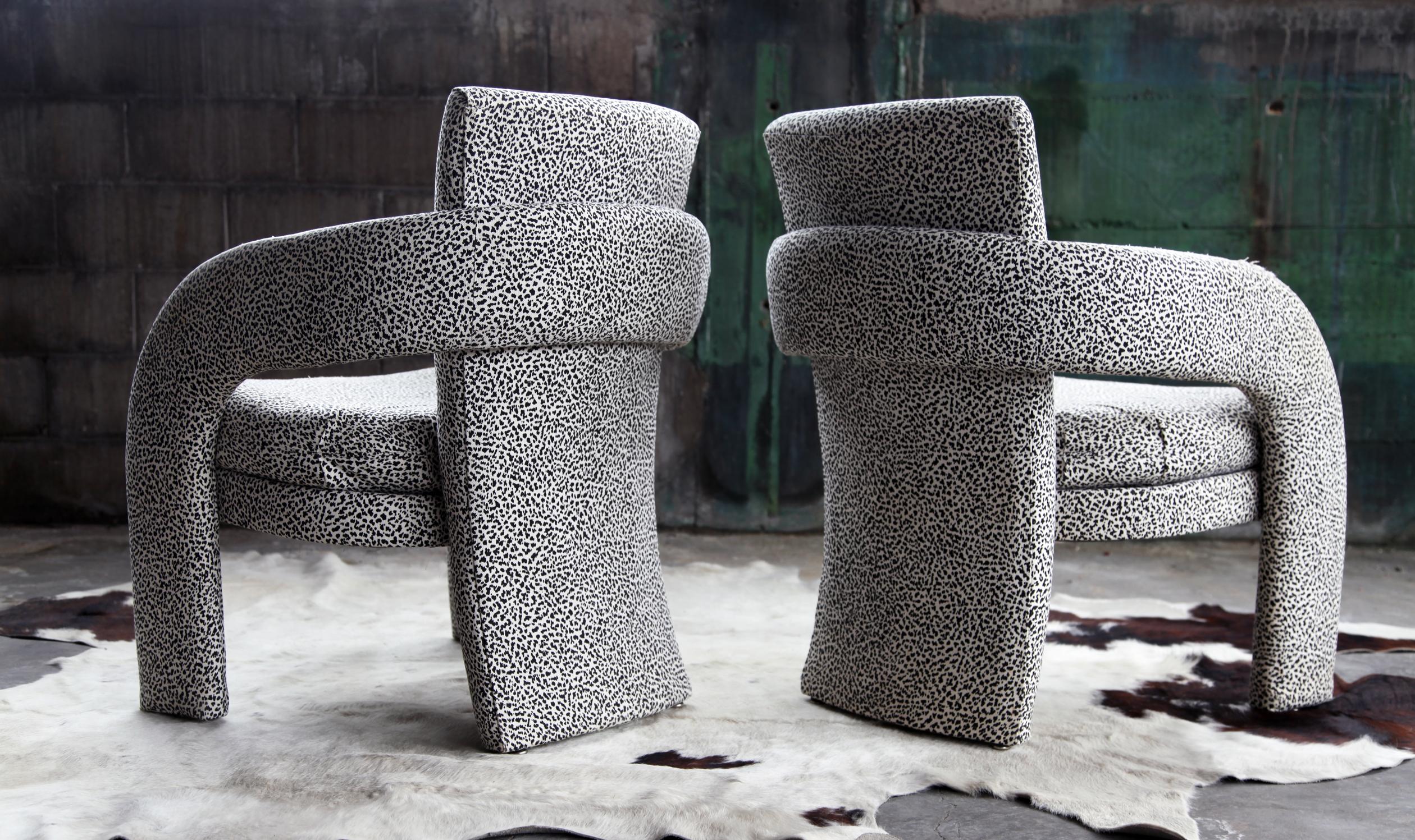 Late 20th Century Postmodern Parsons Upholstered Lounge Chairs - a Pair For Sale