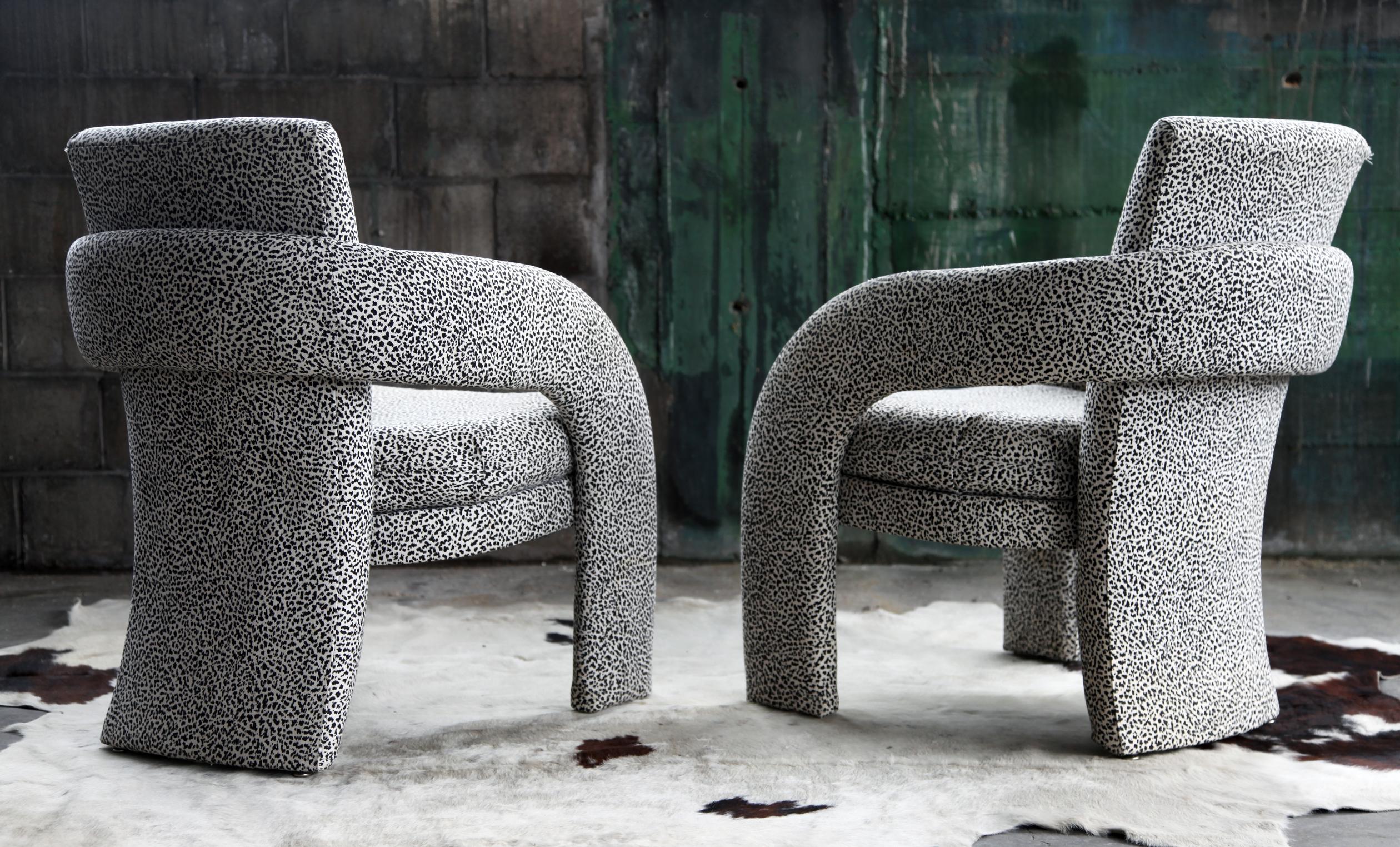 Textile Postmodern Parsons Upholstered Lounge Chairs - a Pair For Sale