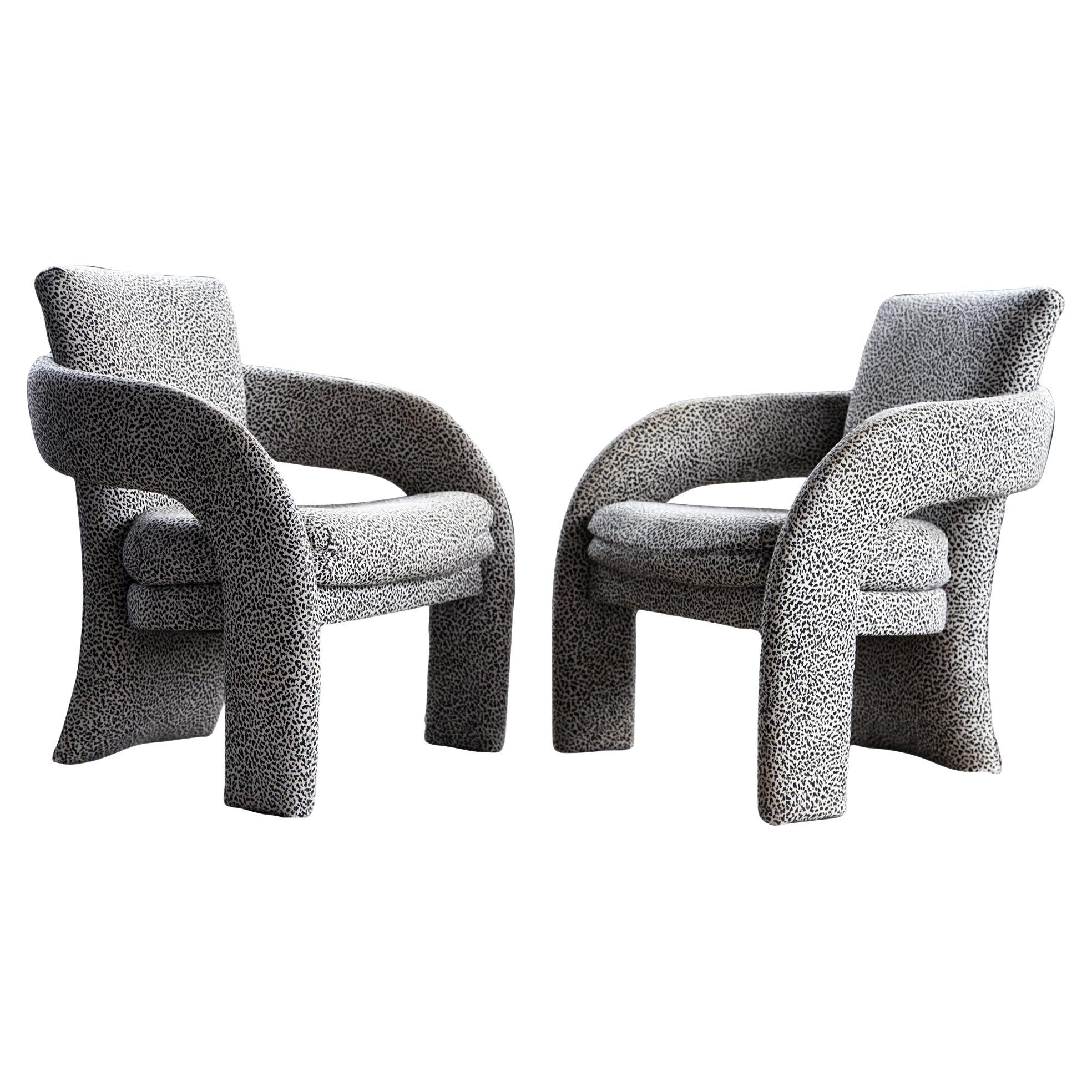 Postmodern Parsons Upholstered Lounge Chairs - a Pair For Sale