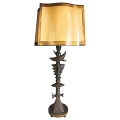 Postmodern Patina Bronze Totem IV Table Lamp by Tom Corbin w/ Shade