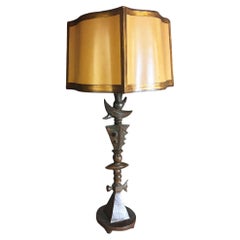 Postmodern Patina Bronze Totem IV Table Lamp by Tom Corbin w/ Shade