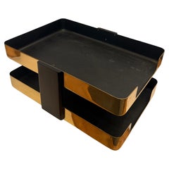 Postmodern Patinated Brass Double Desk Letter Tray Paper Holder