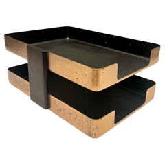 Postmodern Patinated Brass Double Desk Letter Tray Paper Holder