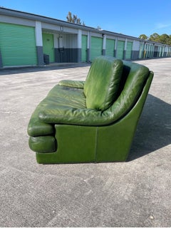Postmodern Patinated Green Buffalo Leather Sofa by Roche Bobois