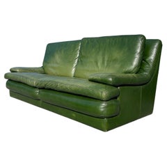 Postmodern Patinated Green Buffalo Leather Sofa by Roche Bobois