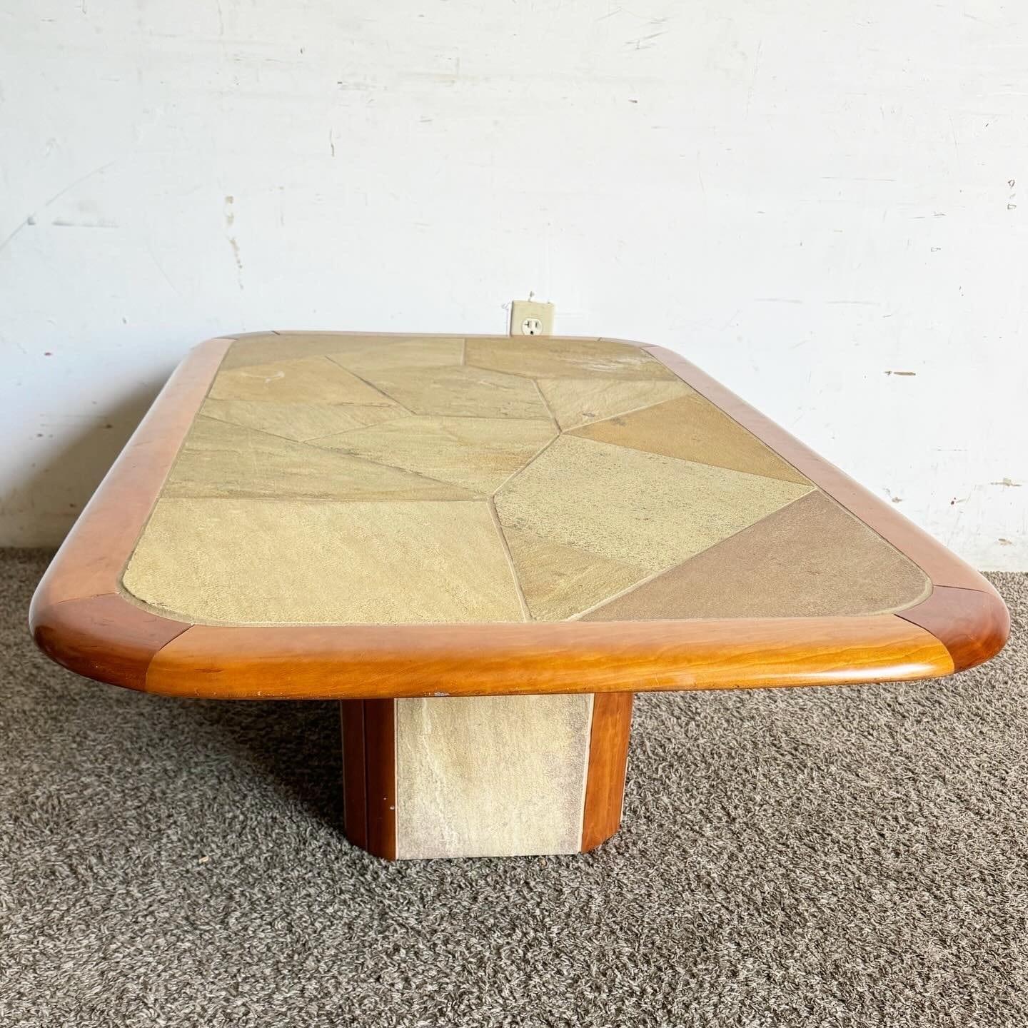 Postmoderner Paul Kingma Stil Schiefer Craft Couchtisch 1