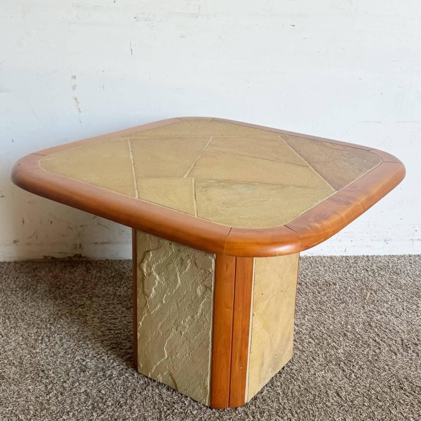 Postmodern Paul Kingma Style Slate Craft Side Table In Good Condition For Sale In Delray Beach, FL