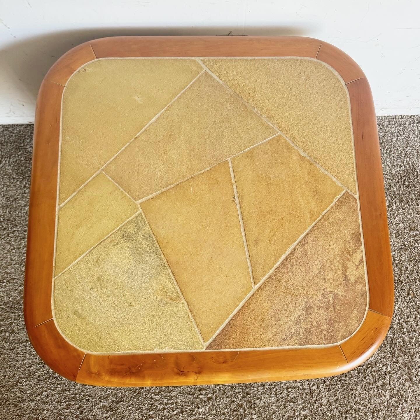 Contemporary Postmodern Paul Kingma Style Slate Craft Side Table For Sale