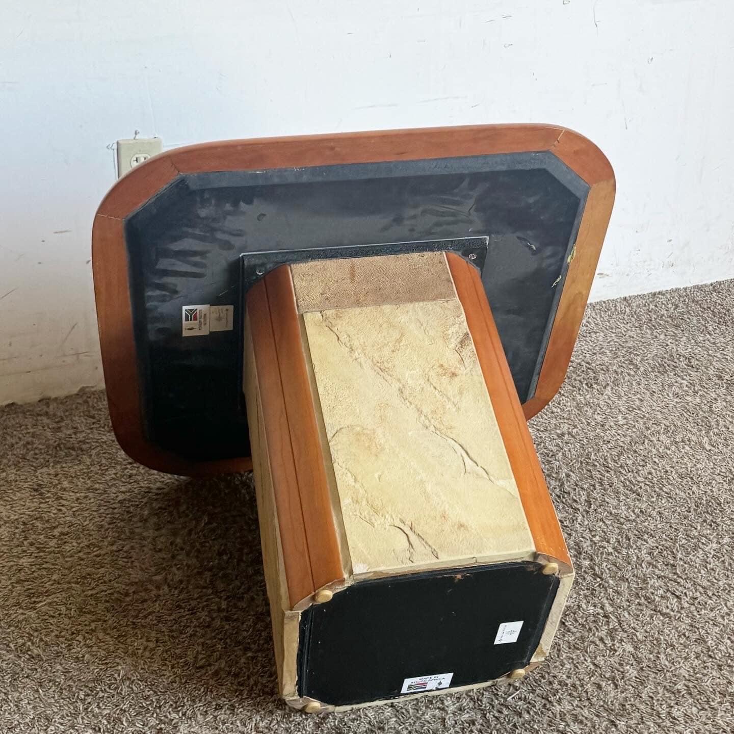 Wood Postmodern Paul Kingma Style Slate Craft Side Table For Sale