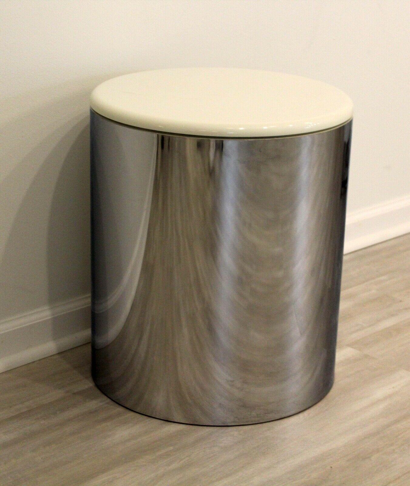 Postmodern Paul Mayen Chrome Drum Table w Lacquer White Top In Good Condition In Keego Harbor, MI