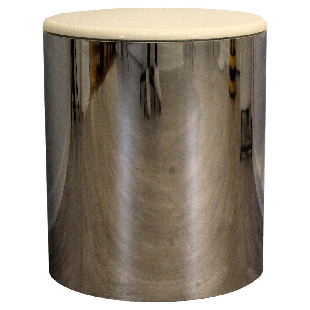 Postmodern Paul Mayen Chrome Drum Table w Lacquer White Top