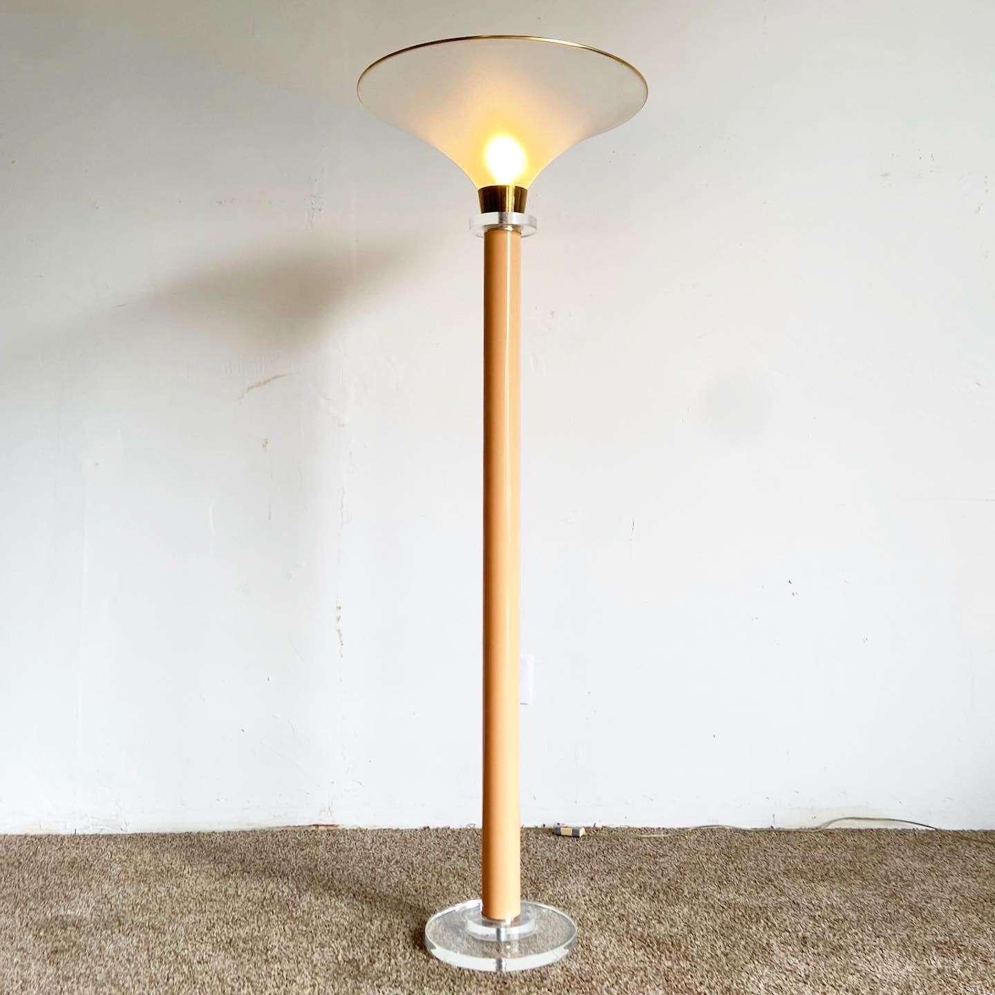 American Postmodern Peach and Lucite Dimmable Floor Lamp For Sale