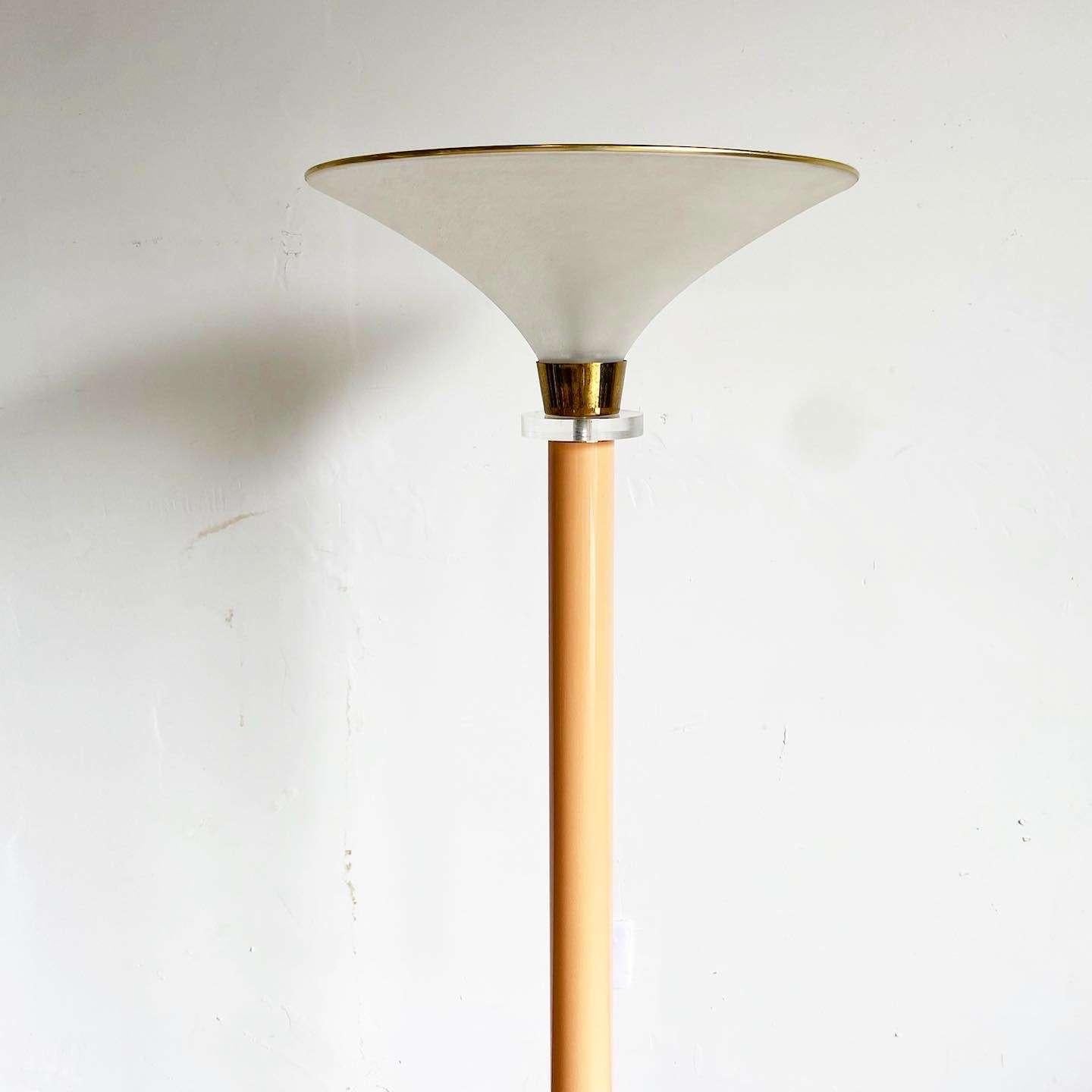 Postmodern Peach and Lucite Dimmable Floor Lamp In Good Condition For Sale In Delray Beach, FL