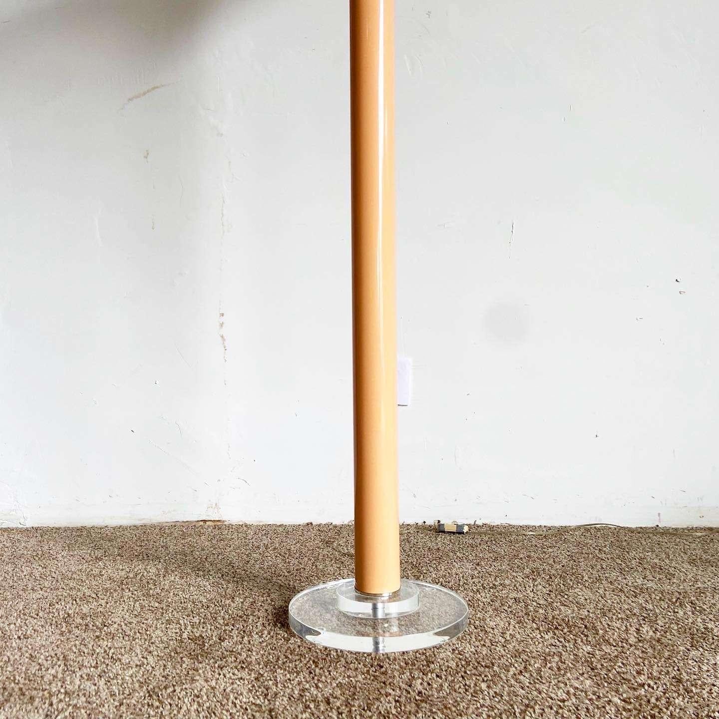 Brass Postmodern Peach and Lucite Dimmable Floor Lamp For Sale