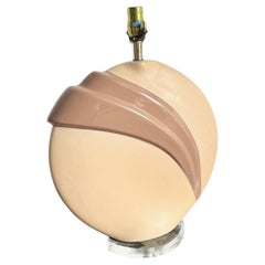 Postmodern Peach and Mauve Ribbon Disk Table Lamp With Lucite Base