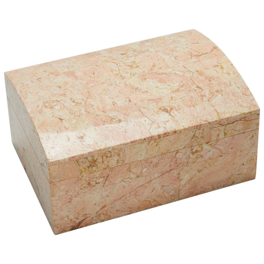 Postmodern Peach Tessellated Stone Lidded Decorative Box, 1990s For Sale