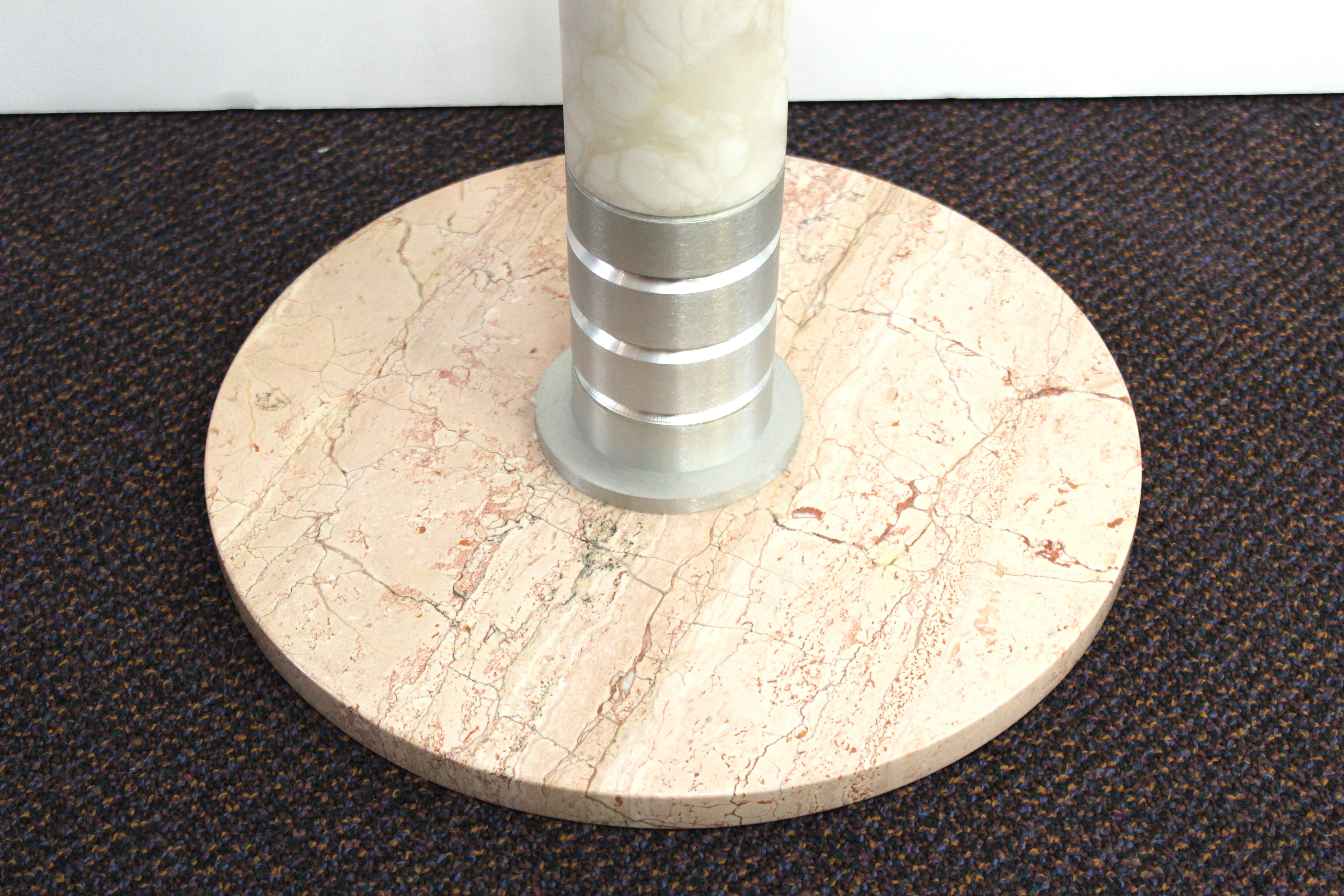 Postmodern Pedestal or Side Table in Metal and Marble with Glass Top In Good Condition In New York, NY