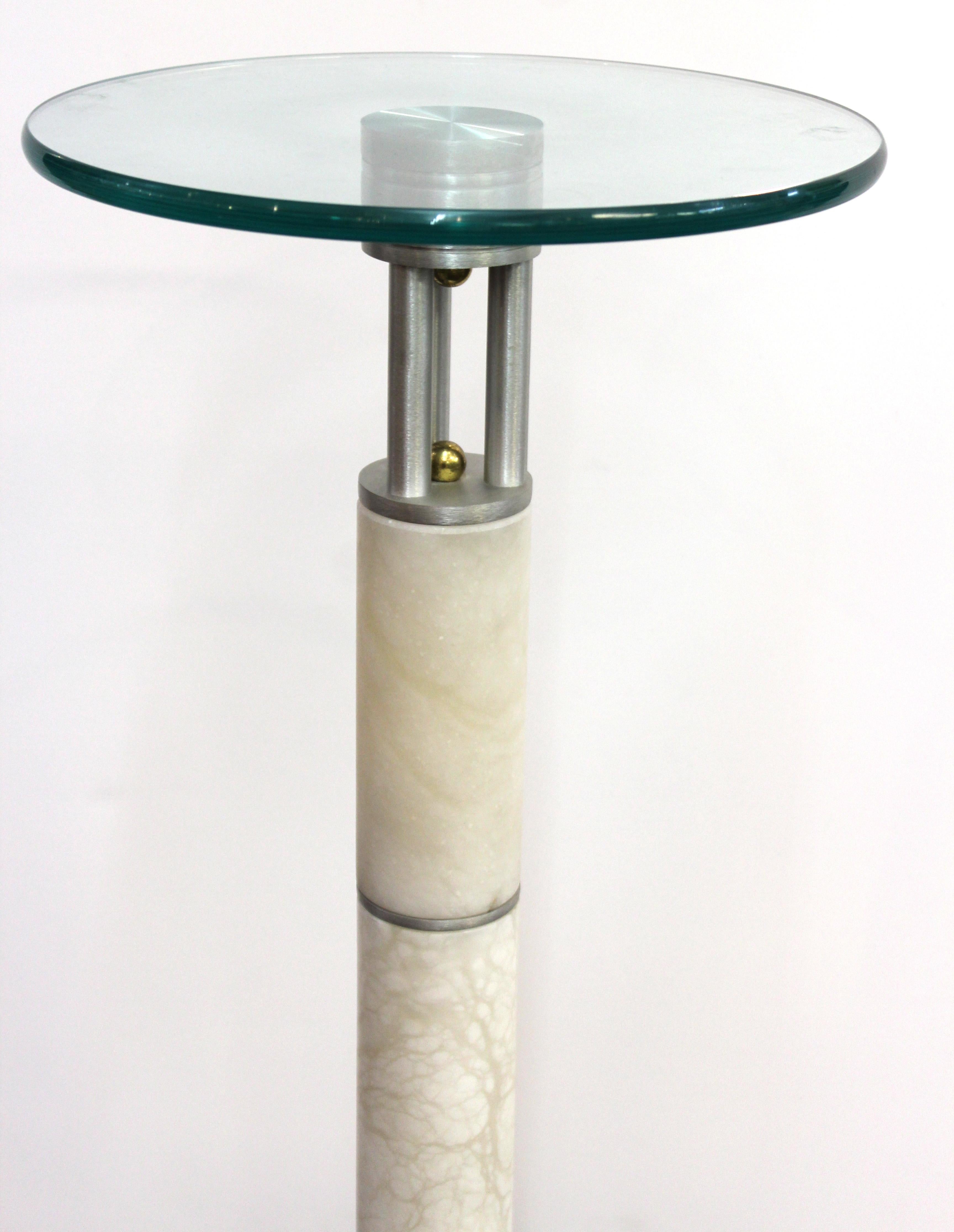 Postmodern Pedestal or Side Table in Metal and Marble with Glass Top 1