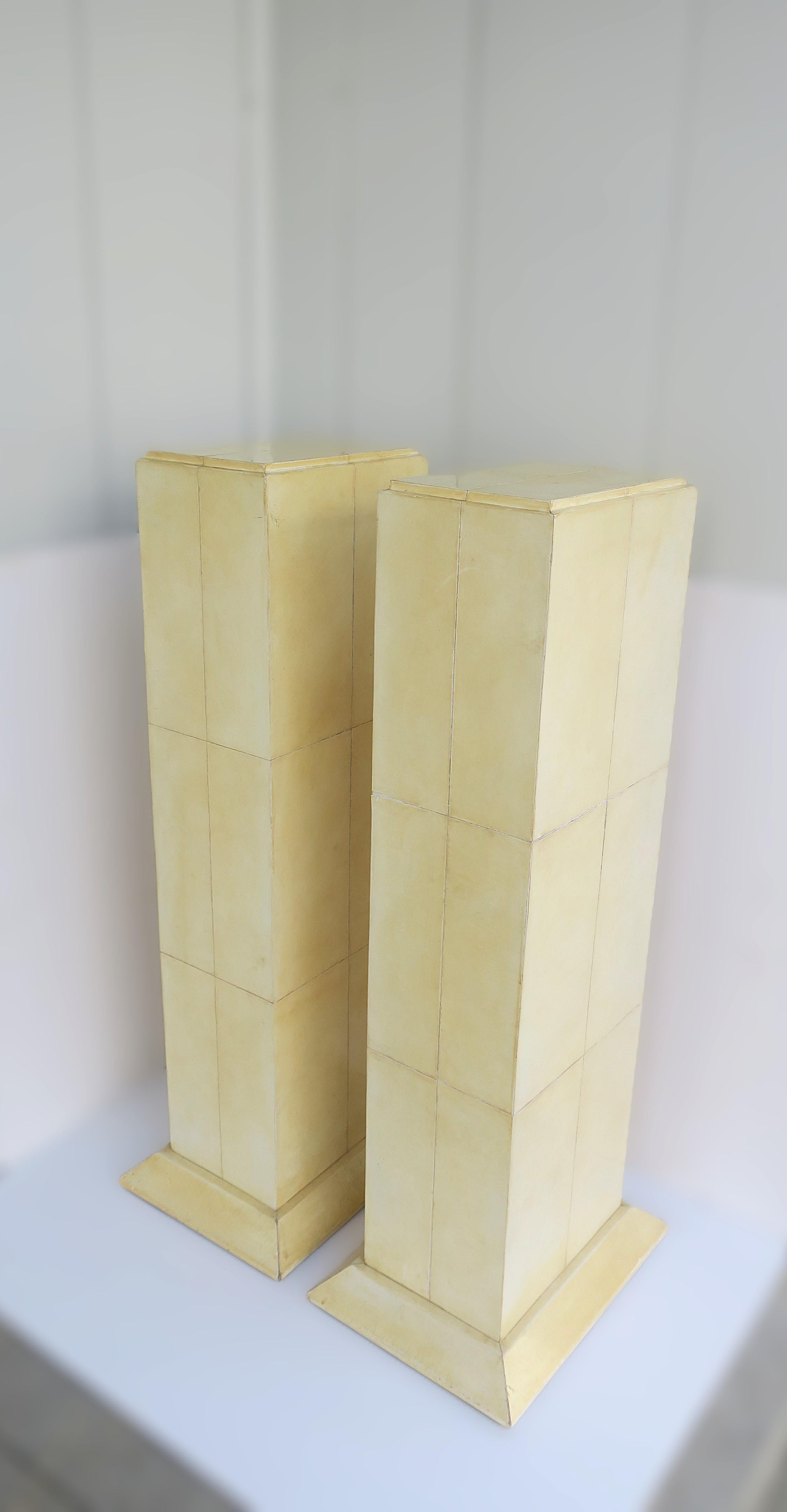 Post-Modern Postmodern Pedestals Columns Goatskin Karl Springer Style, Pair For Sale