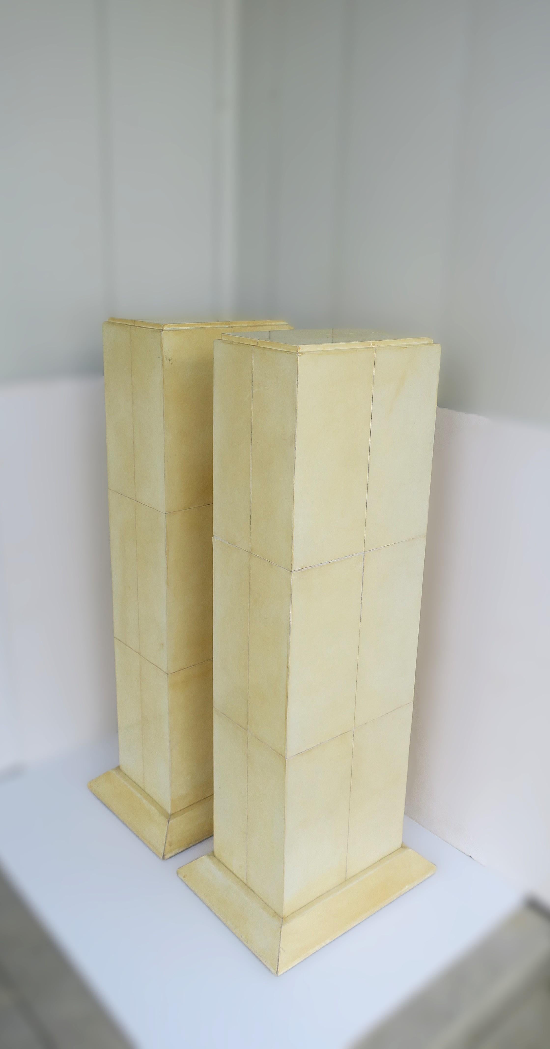 Postmodern Pedestals Columns Goatskin Karl Springer Style, Pair In Good Condition For Sale In New York, NY
